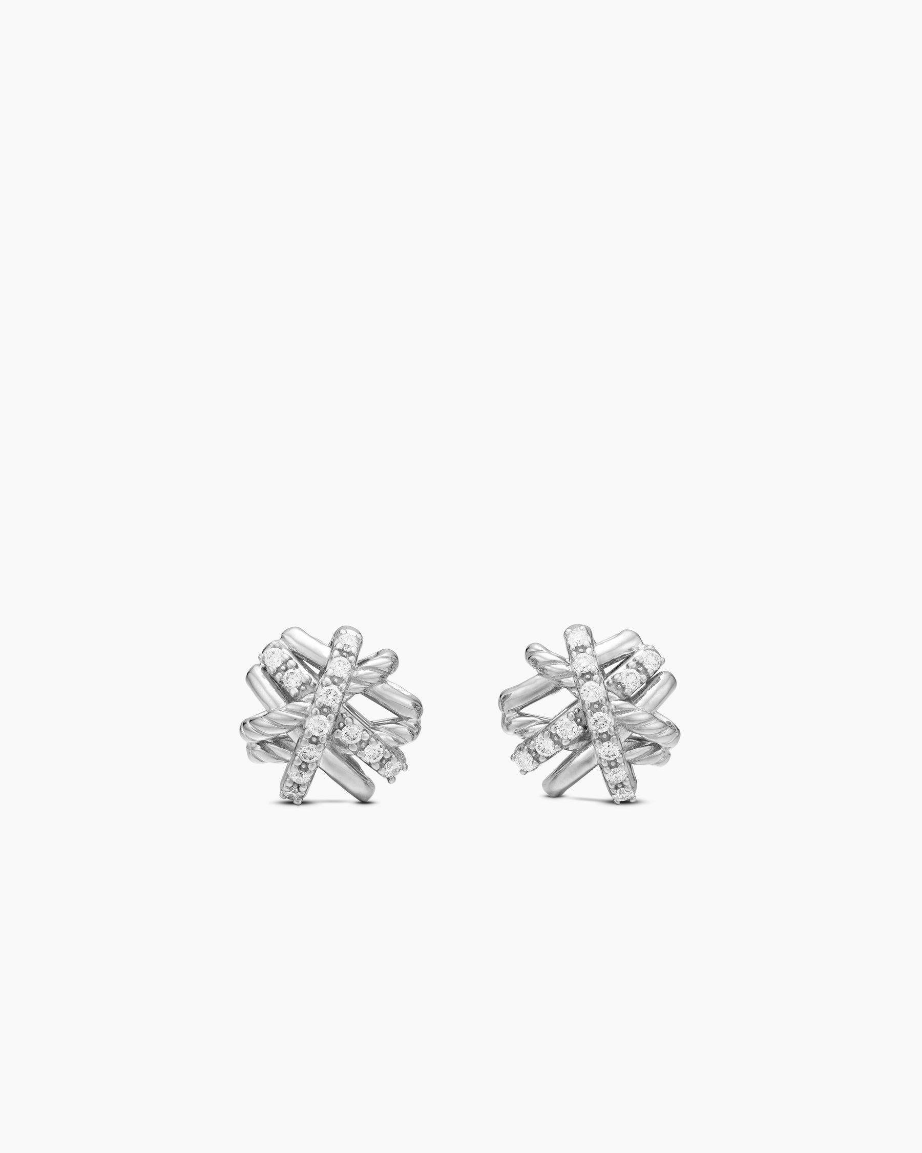 Crossover Stud Earrings in Sterling Silver with Diamonds, 11mm