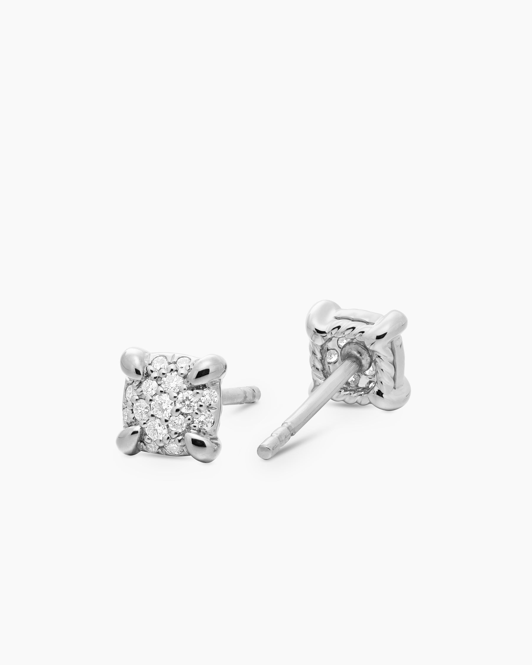 Petite Chatelaine Stud Earrings in 18K White Gold with Pavé Diamonds, 5mm - Image 3