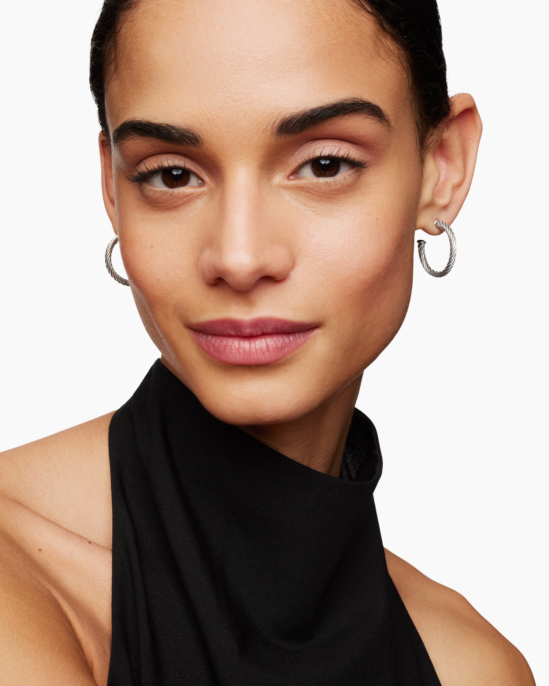 Alternative view of Cable Hoop Earrings in Sterling Silver, 3/4in