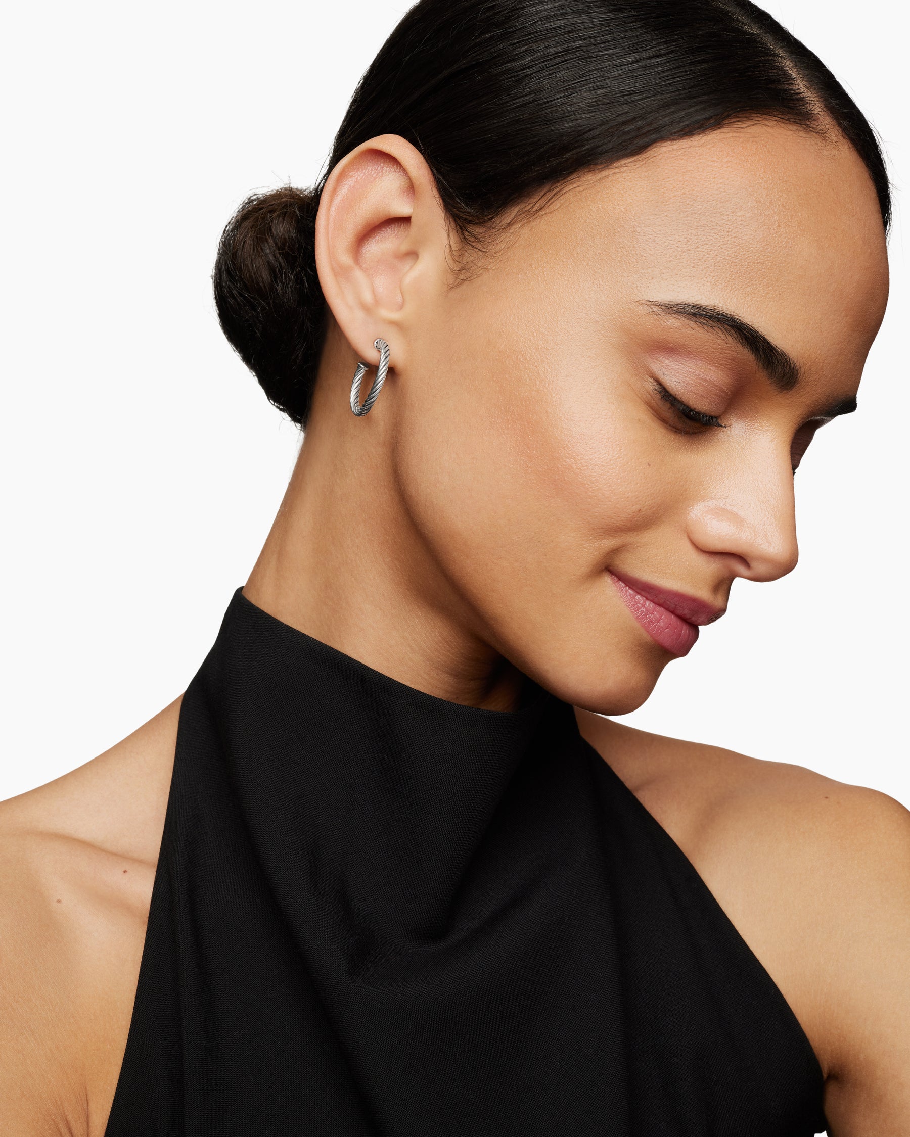 Cable Hoop Earrings in Sterling Silver, 3/4in - Image 6