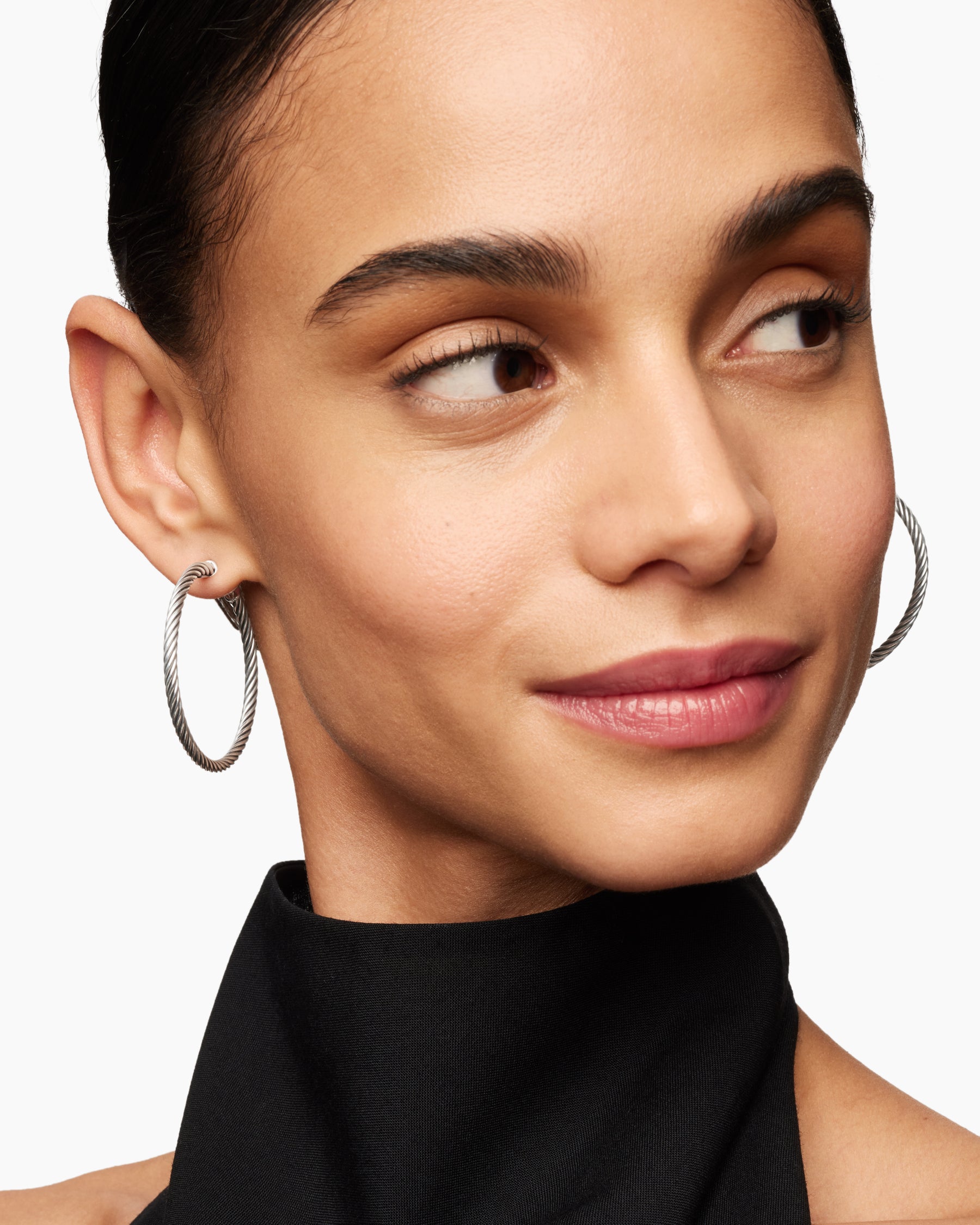 Alternative view of Cable Hoop Earrings in Sterling Silver, 1.5in