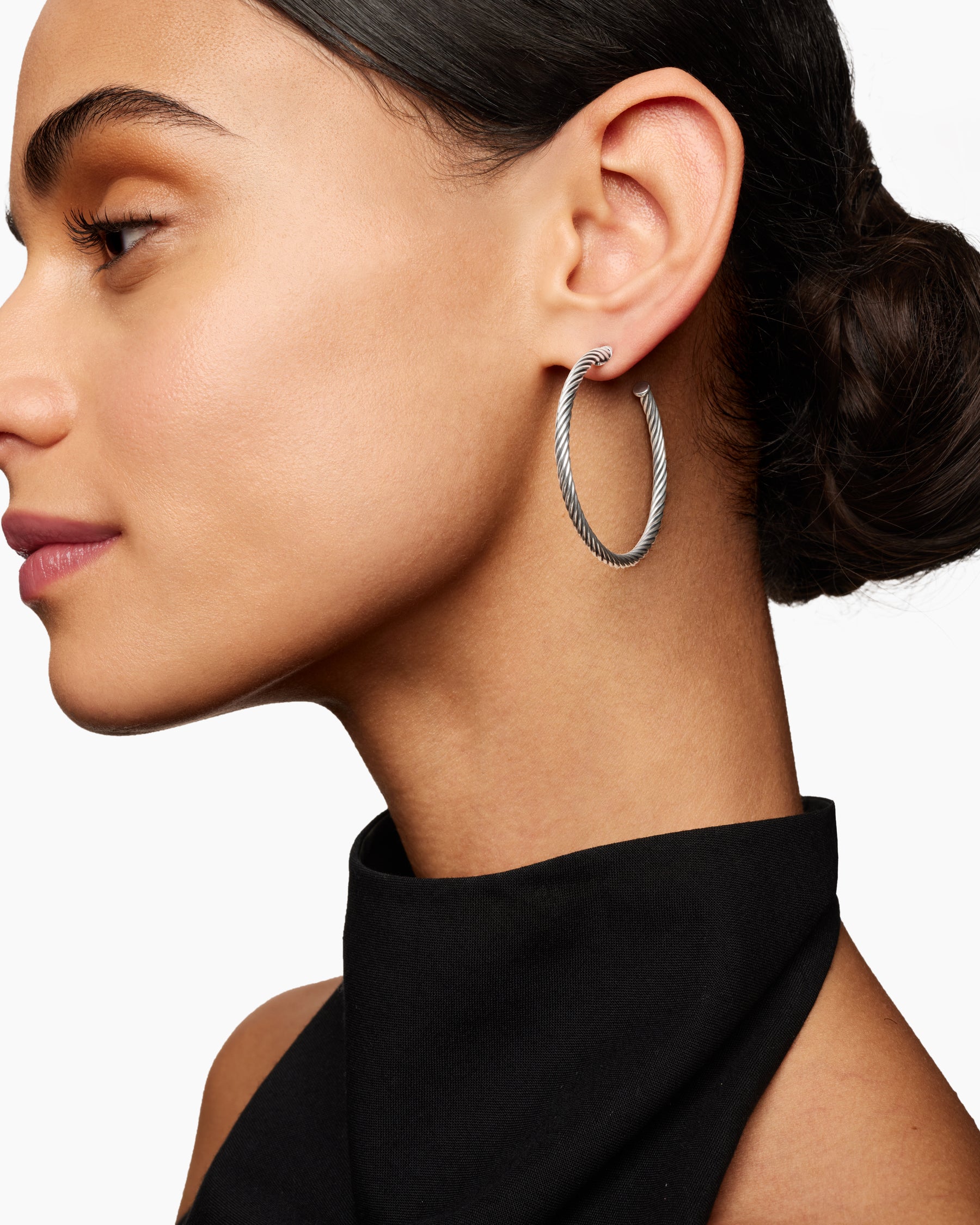 Cable Hoop Earrings in Sterling Silver, 1.5in - Image 6