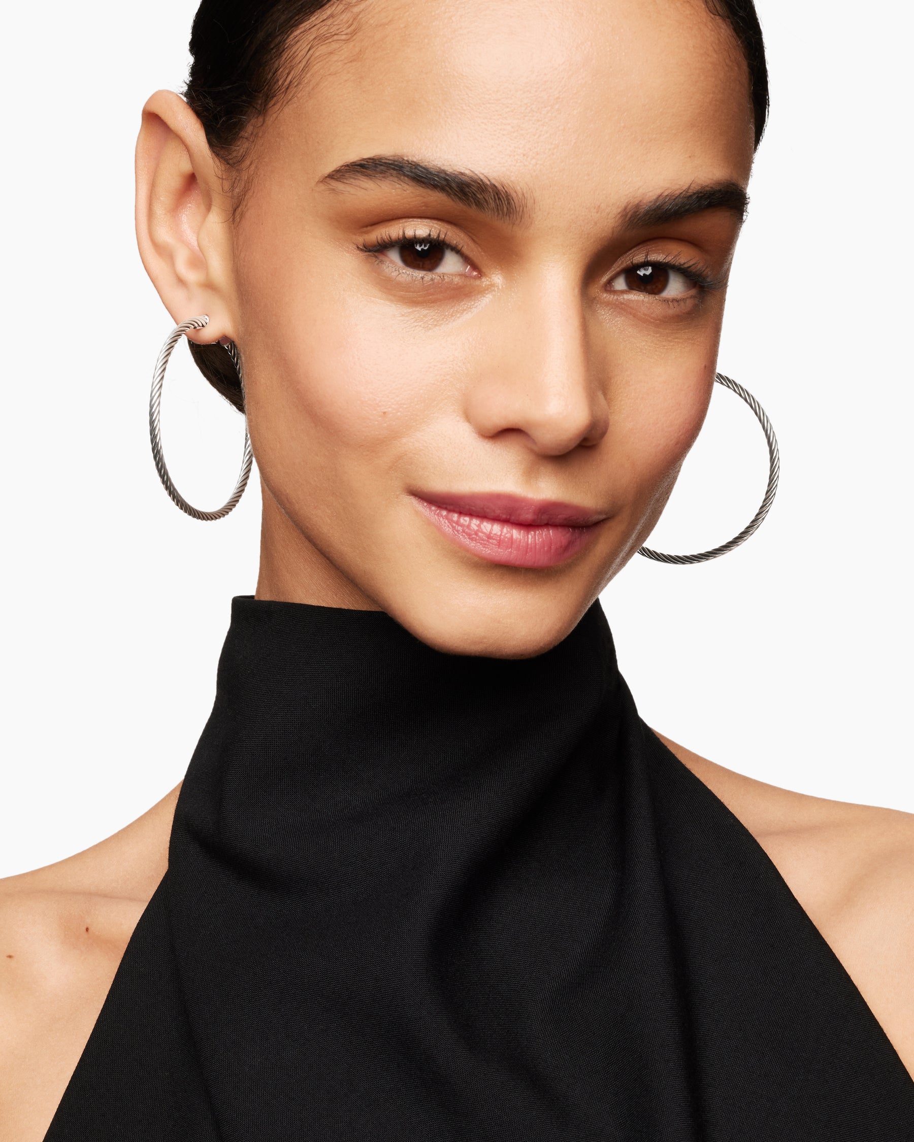 Alternative view of Cable Hoop Earrings in Sterling Silver, 2in