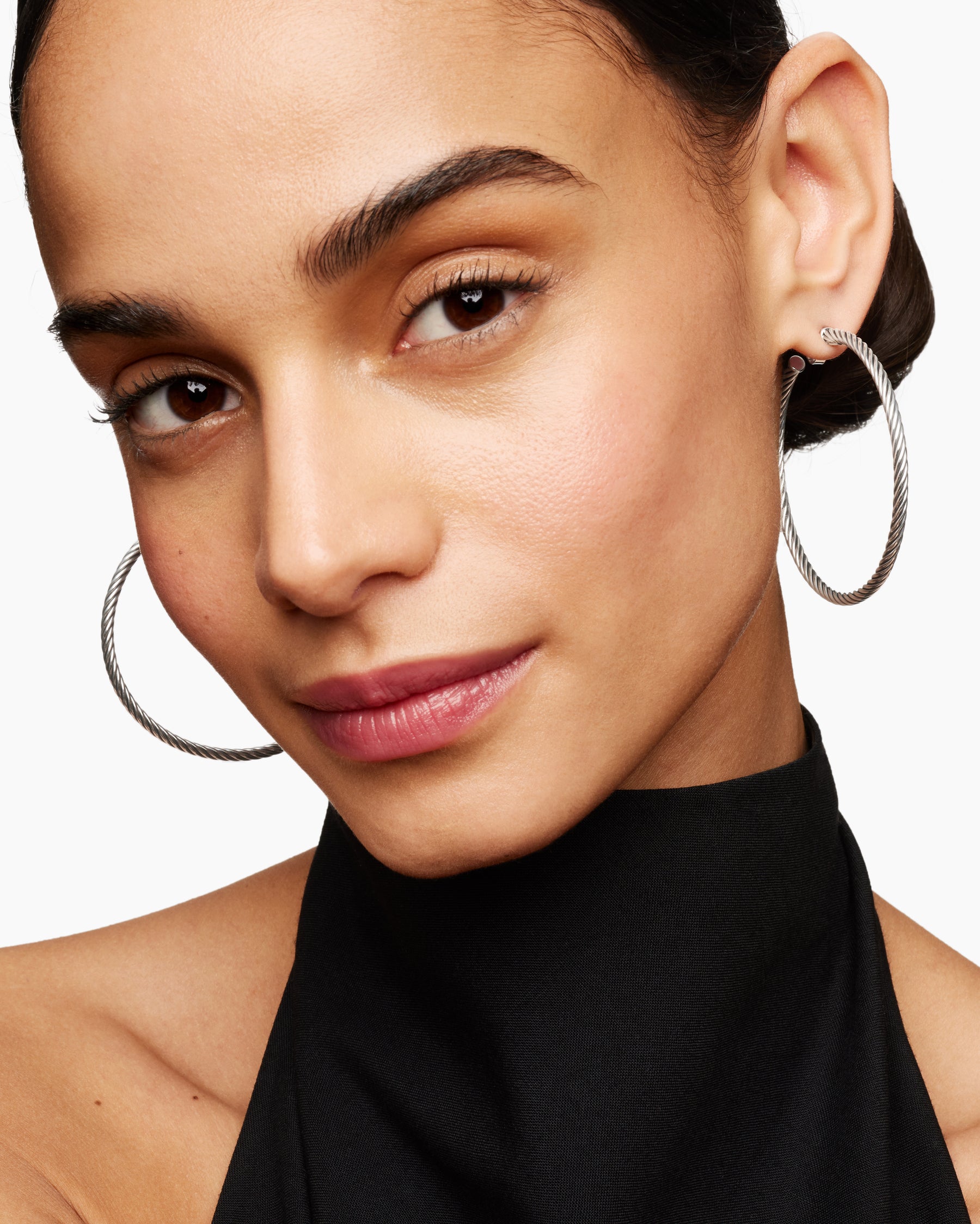 Cable Hoop Earrings in Sterling Silver, 2in - Image 6