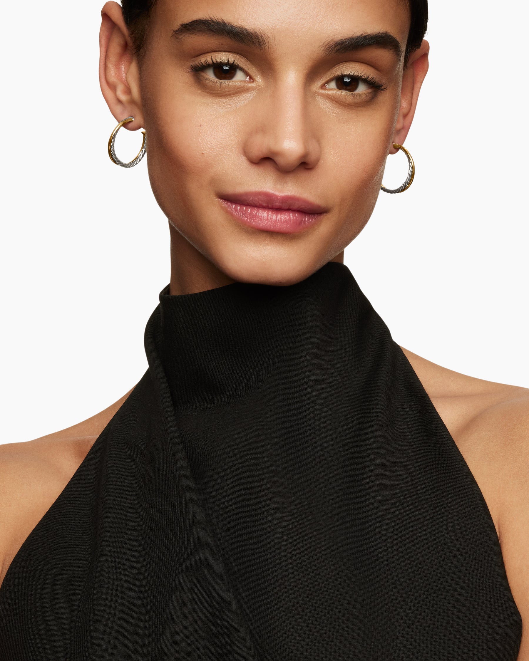 Alternative view of Crossover Hoop Earrings in Sterling Silver with 18K Yellow Gold, 26.5mm