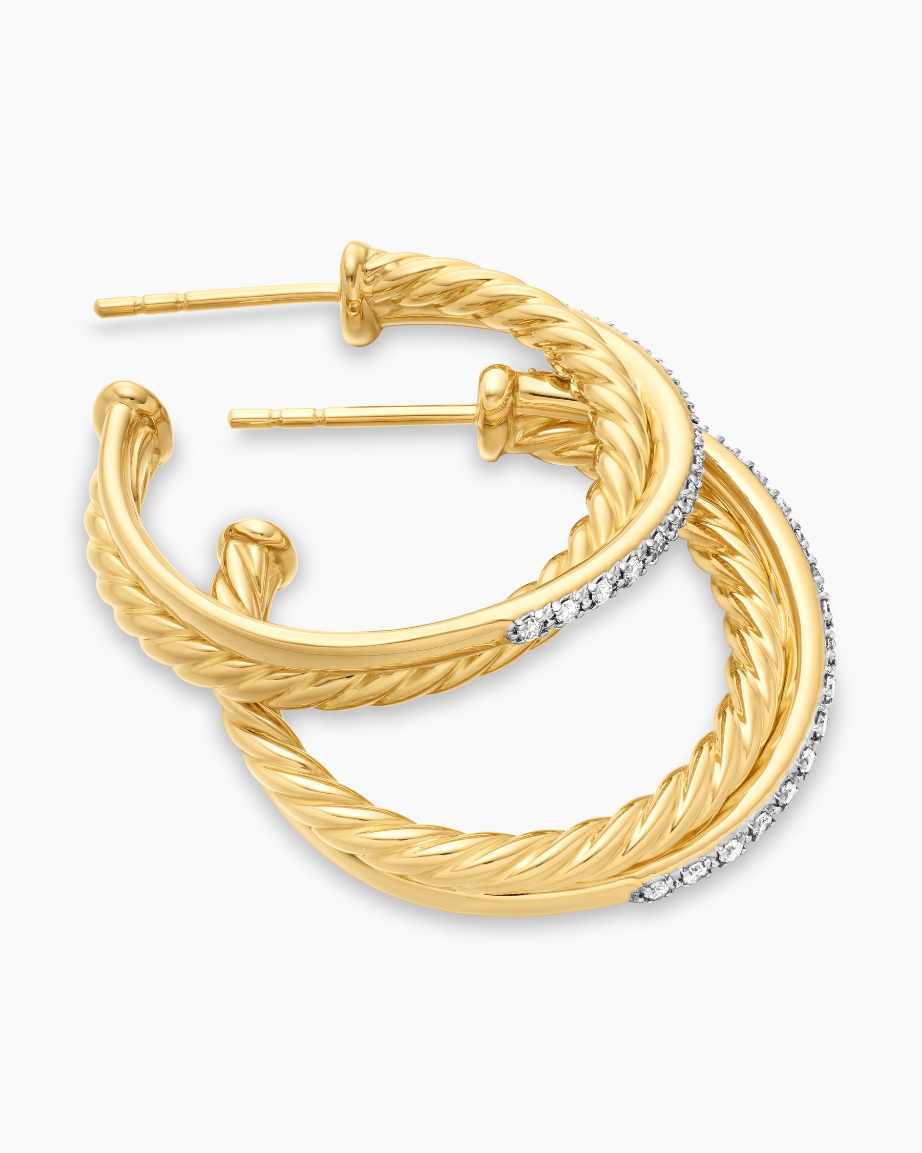 Crossover Hoop Earrings in 18K Yellow Gold with Diamonds, 26.5mm - Image 4