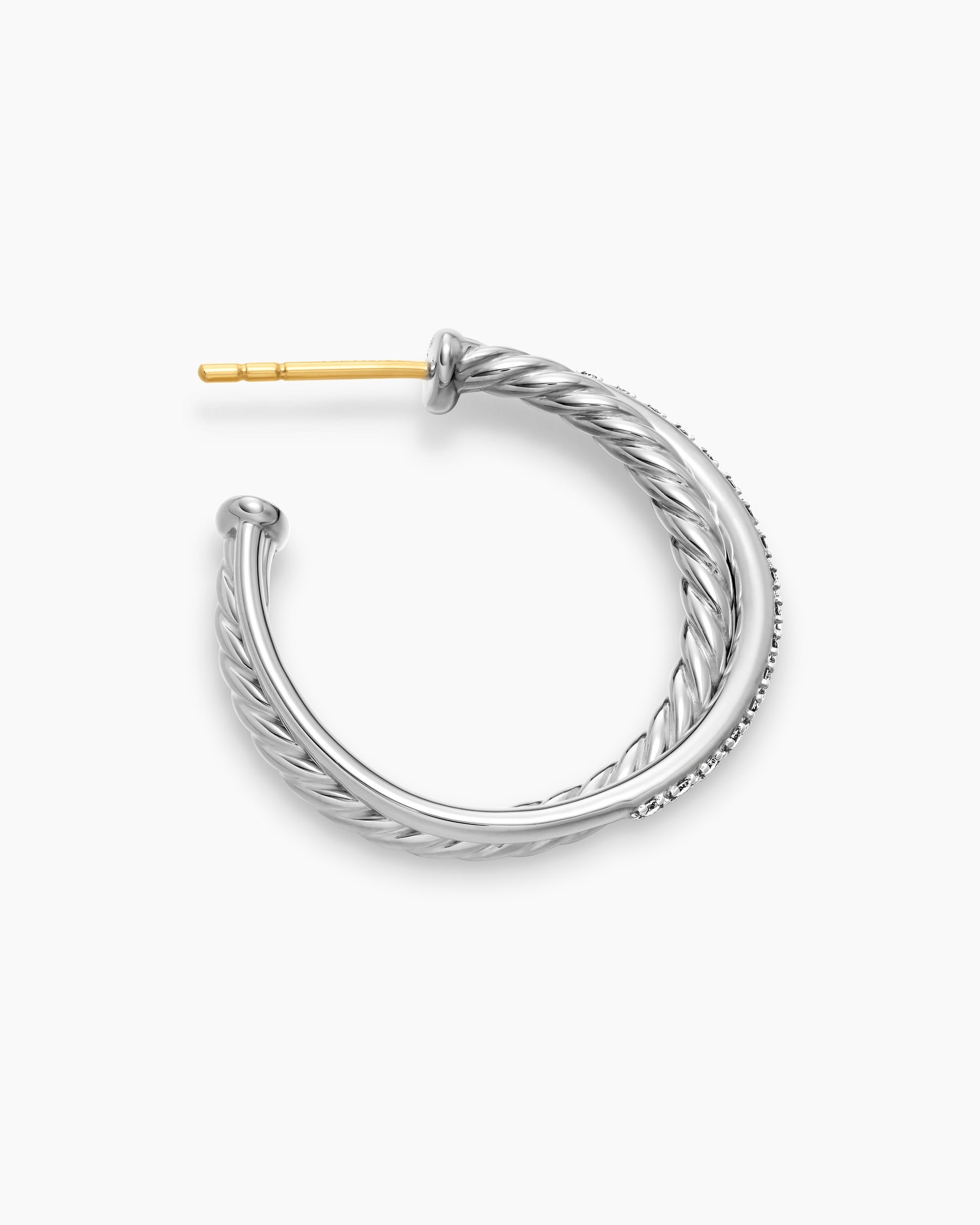 Crossover Hoop Earrings in Sterling Silver with Diamonds, 26.5mm - Image 3