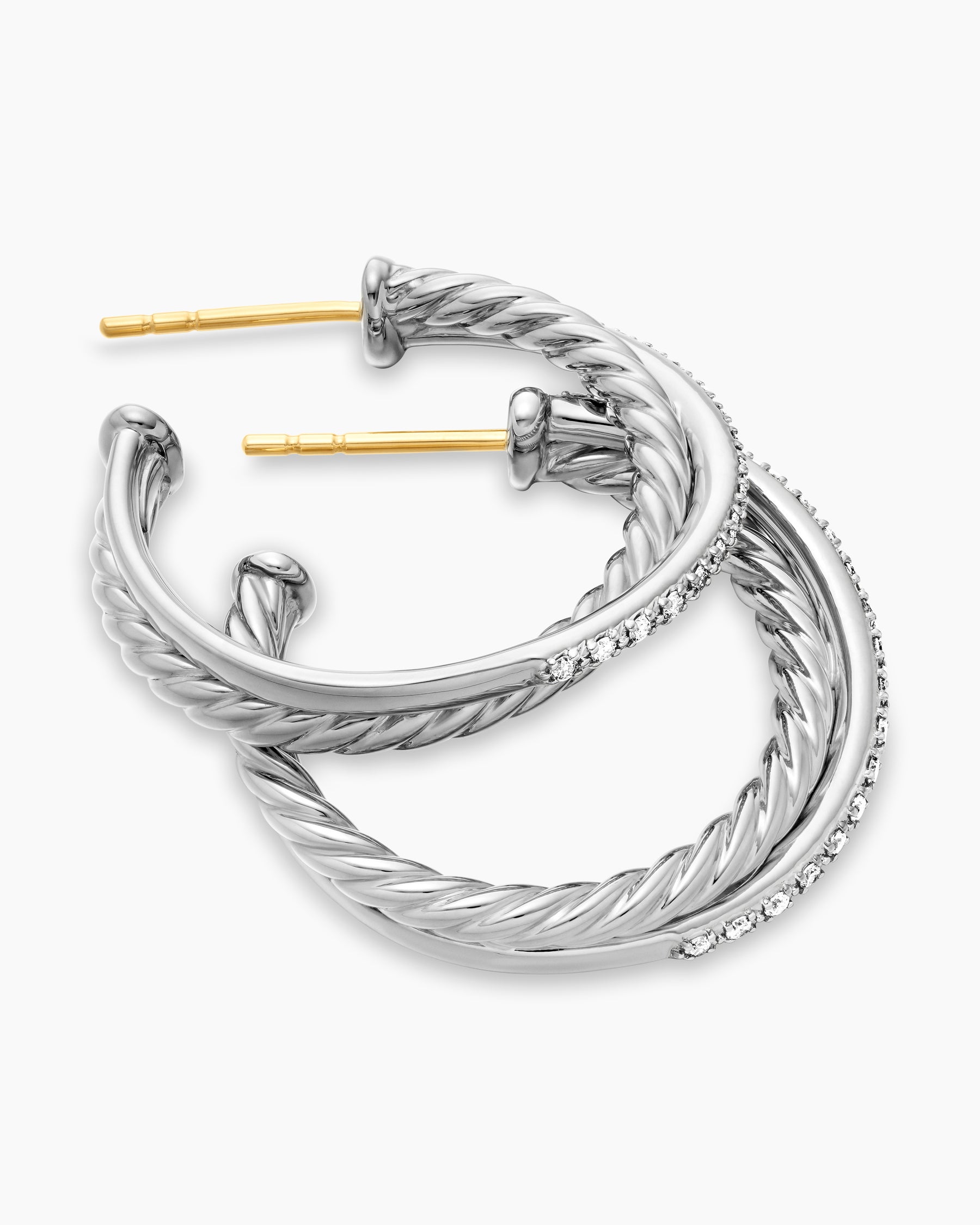 Crossover Hoop Earrings in Sterling Silver with Diamonds, 26.5mm - Image 4