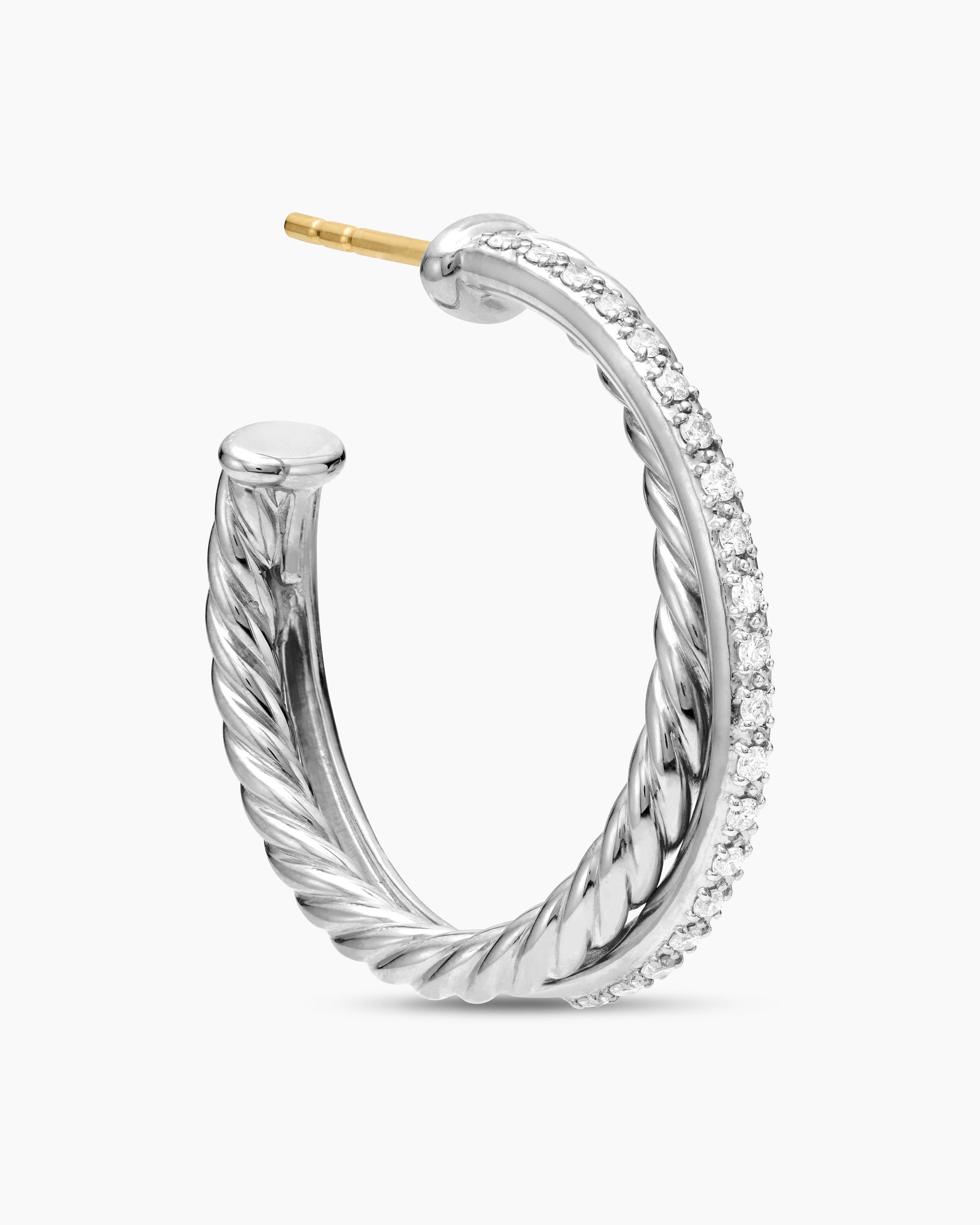 Crossover Hoop Earrings in Sterling Silver with Diamonds, 26.5mm - Image 5