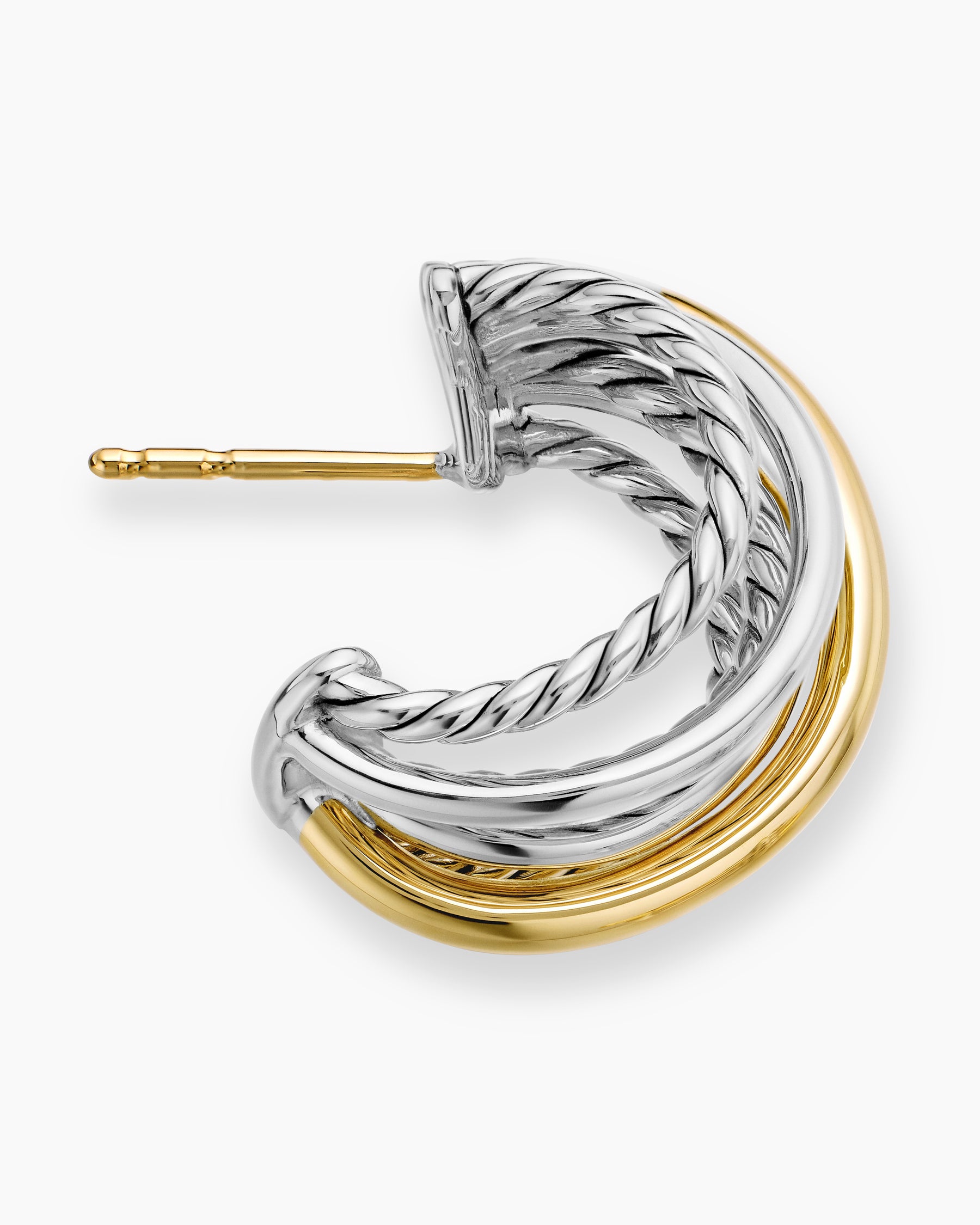 Crossover Shrimp Earrings in Sterling Silver with 18K Yellow Gold, 19.5mm - Image 3