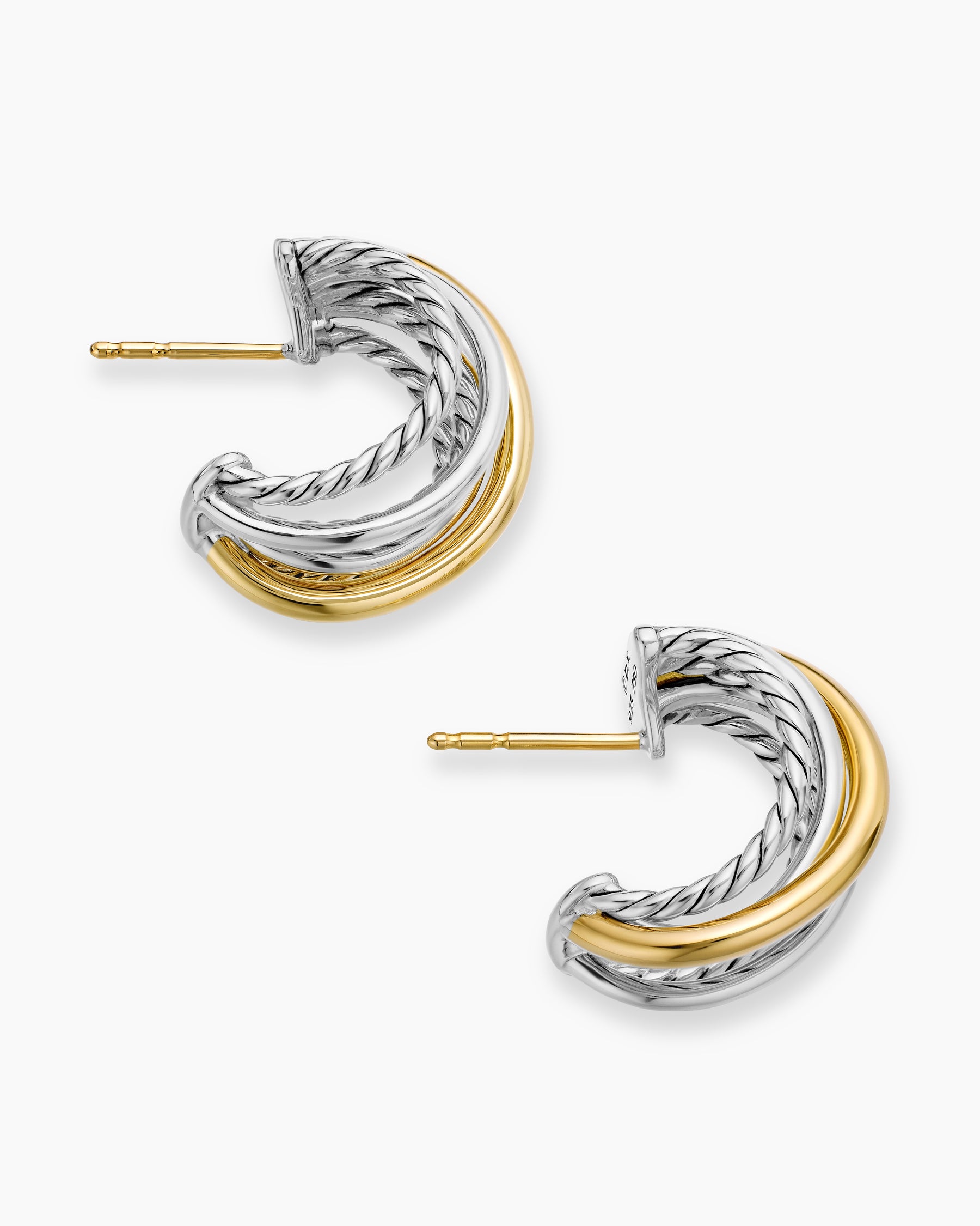 Crossover Shrimp Earrings in Sterling Silver with 18K Yellow Gold, 19.5mm - Image 4