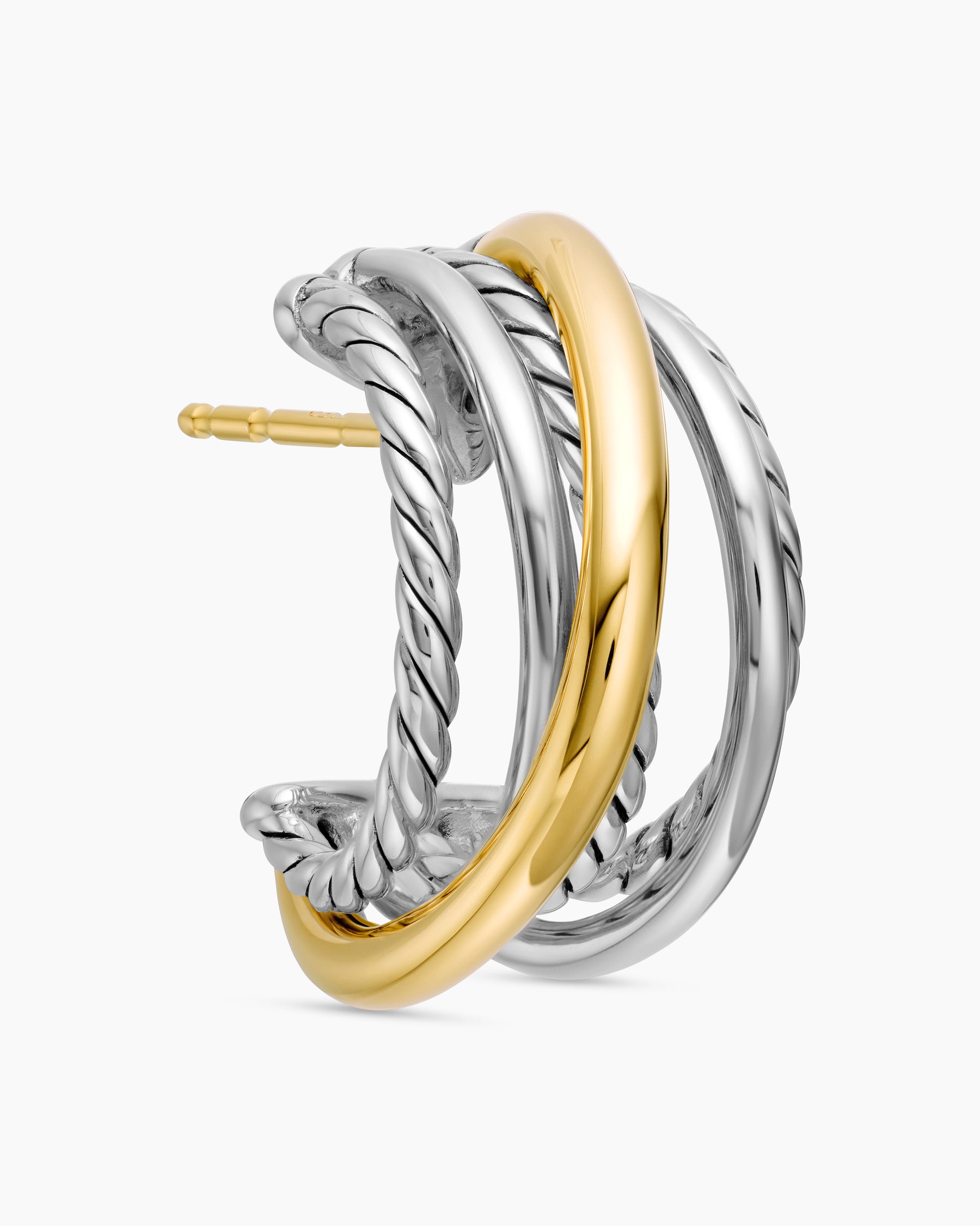 Crossover Shrimp Earrings in Sterling Silver with 18K Yellow Gold, 19.5mm - Image 5