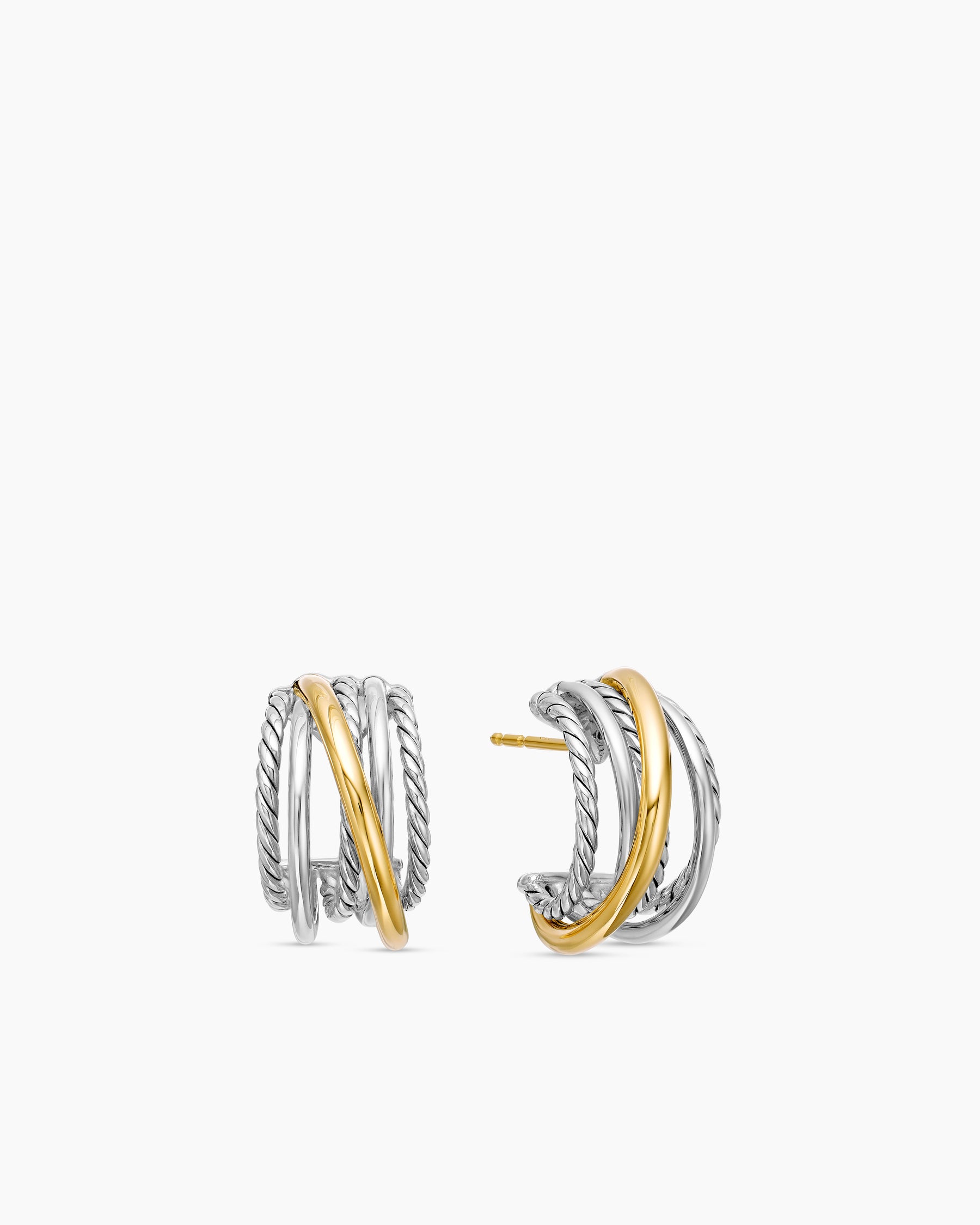Crossover Shrimp Earrings in Sterling Silver with 18K Yellow Gold, 19.5mm