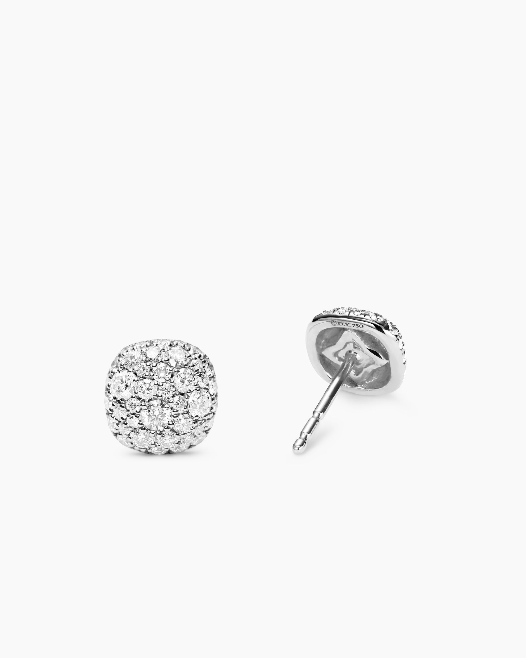 Cushion Stud Earrings in 18K White Gold with Diamonds, 8mm - Image 3
