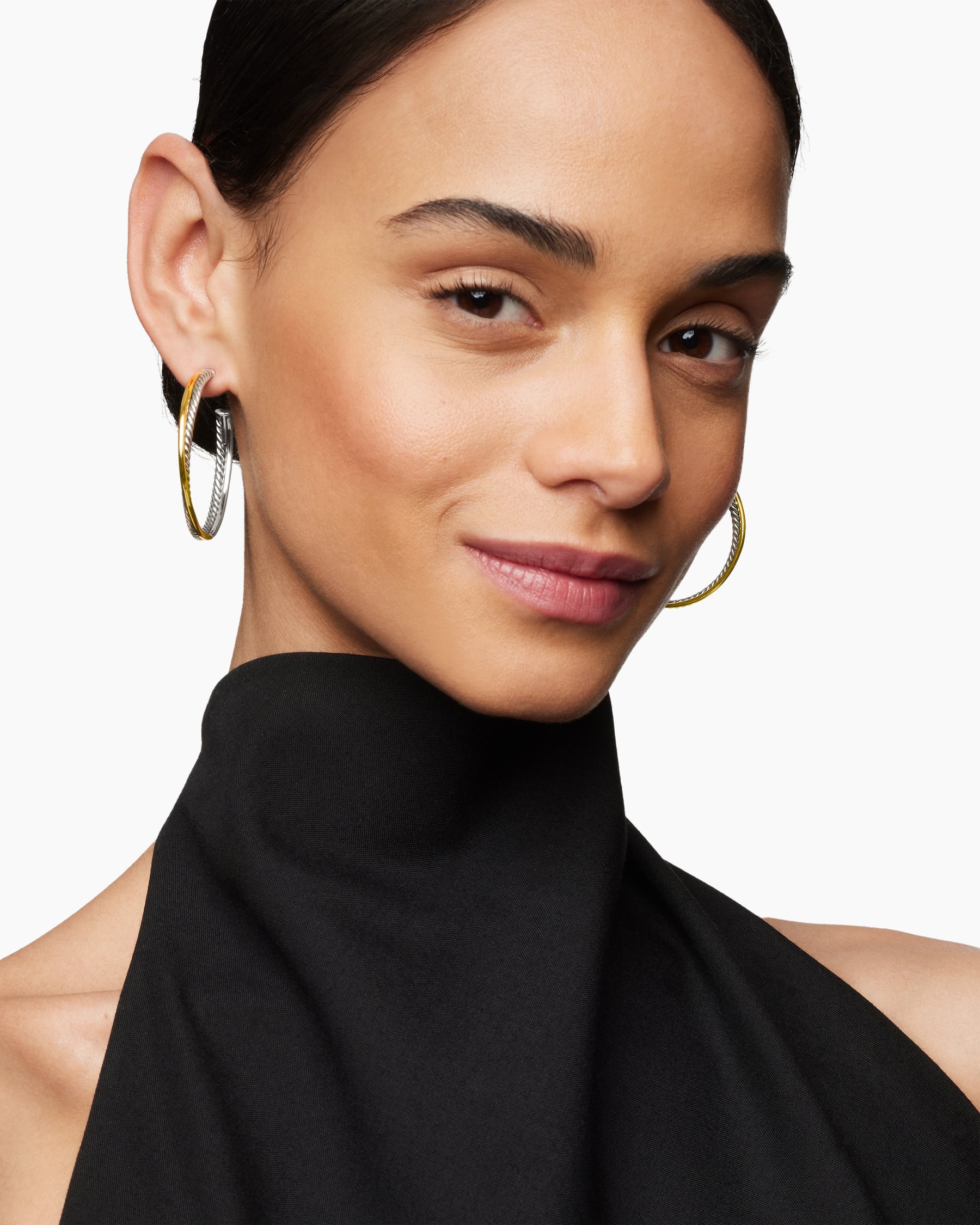 Alternative view of Crossover Hoop Earrings in Sterling Silver with 18K Yellow Gold, 44mm