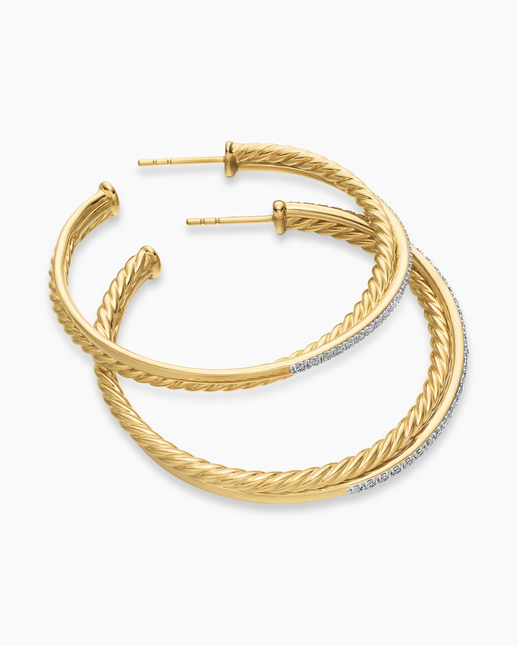 Crossover Hoop Earrings in 18K Yellow Gold with Diamonds, 44mm - Image 4
