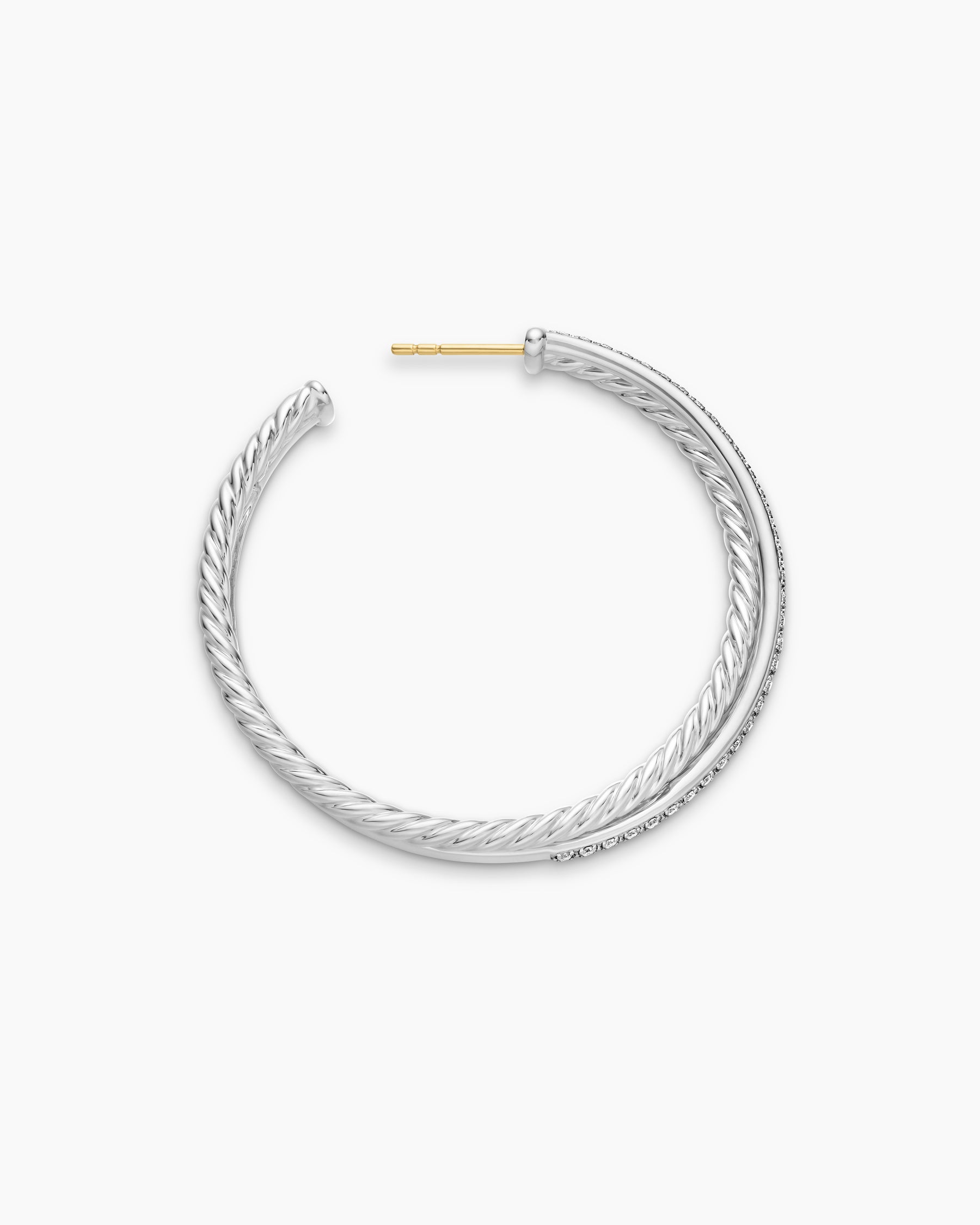 Crossover Hoop Earrings in Sterling Silver with Diamonds, 44mm - Image 3