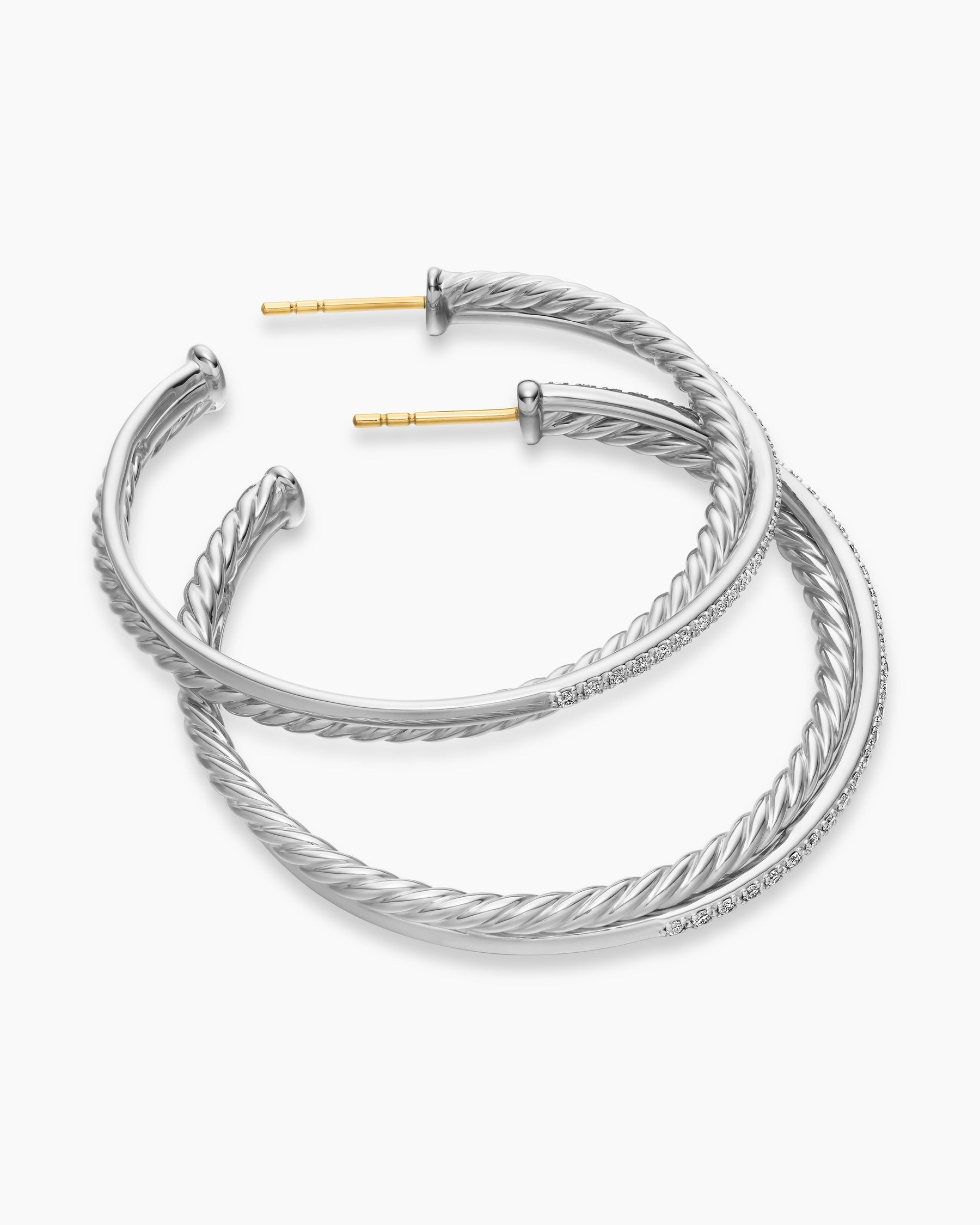 Crossover Hoop Earrings in Sterling Silver with Diamonds, 44mm - Image 4