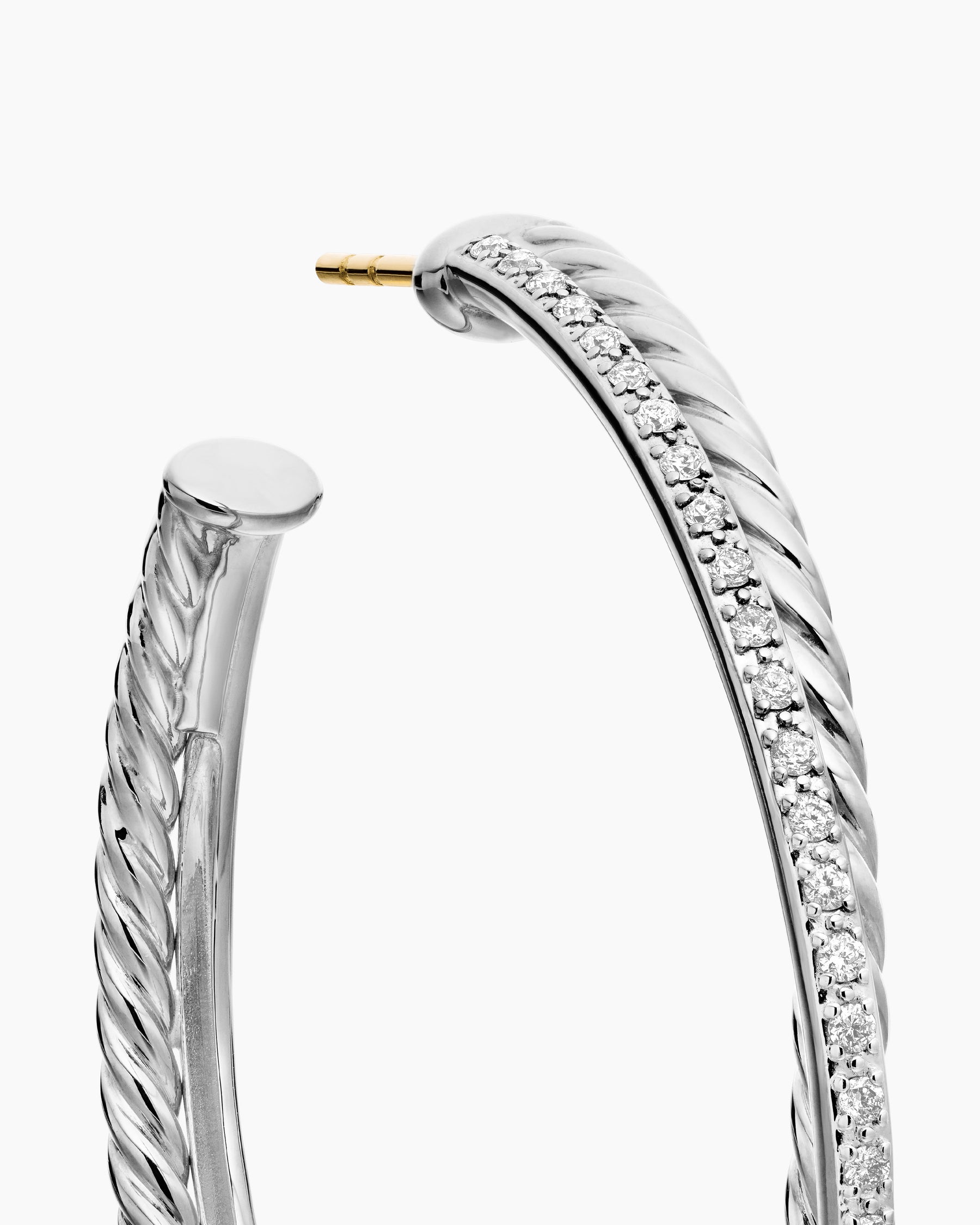 Crossover Hoop Earrings in Sterling Silver with Diamonds, 44mm - Image 5