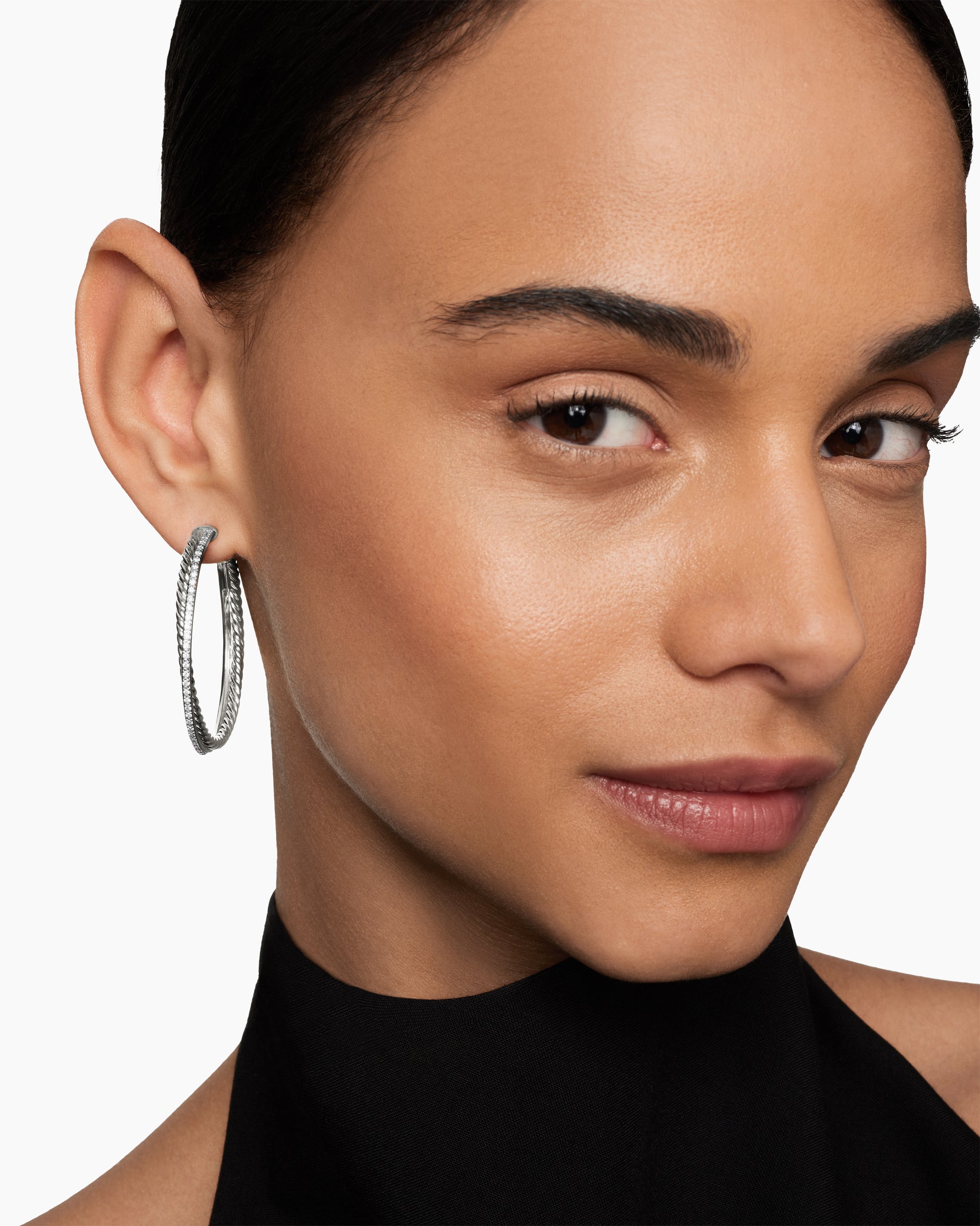 Crossover Hoop Earrings in Sterling Silver with Diamonds, 44mm - Image 6