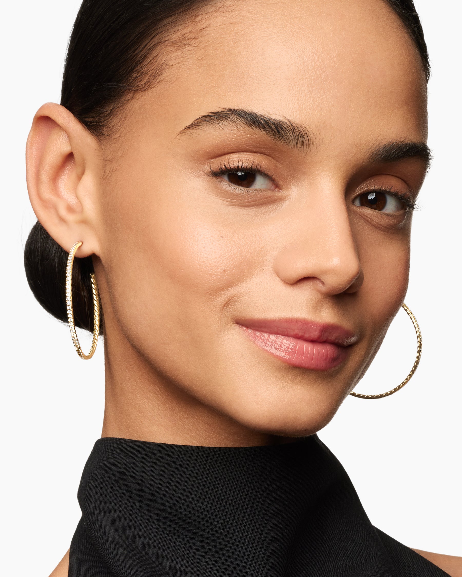 Alternative view of Pavé Hoop Earrings in 18K Yellow Gold with Diamonds, 50.3mm