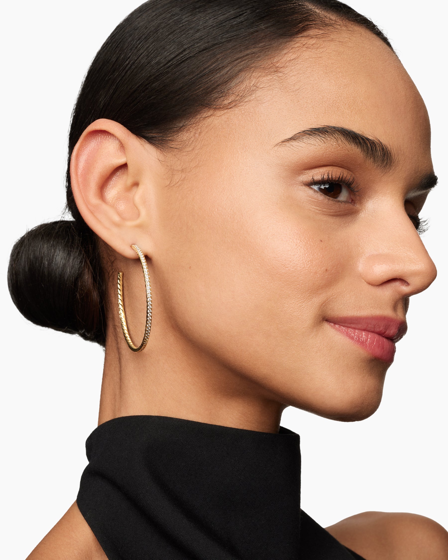 Pavé Hoop Earrings in 18K Yellow Gold with Diamonds, 50.3mm - Image 6