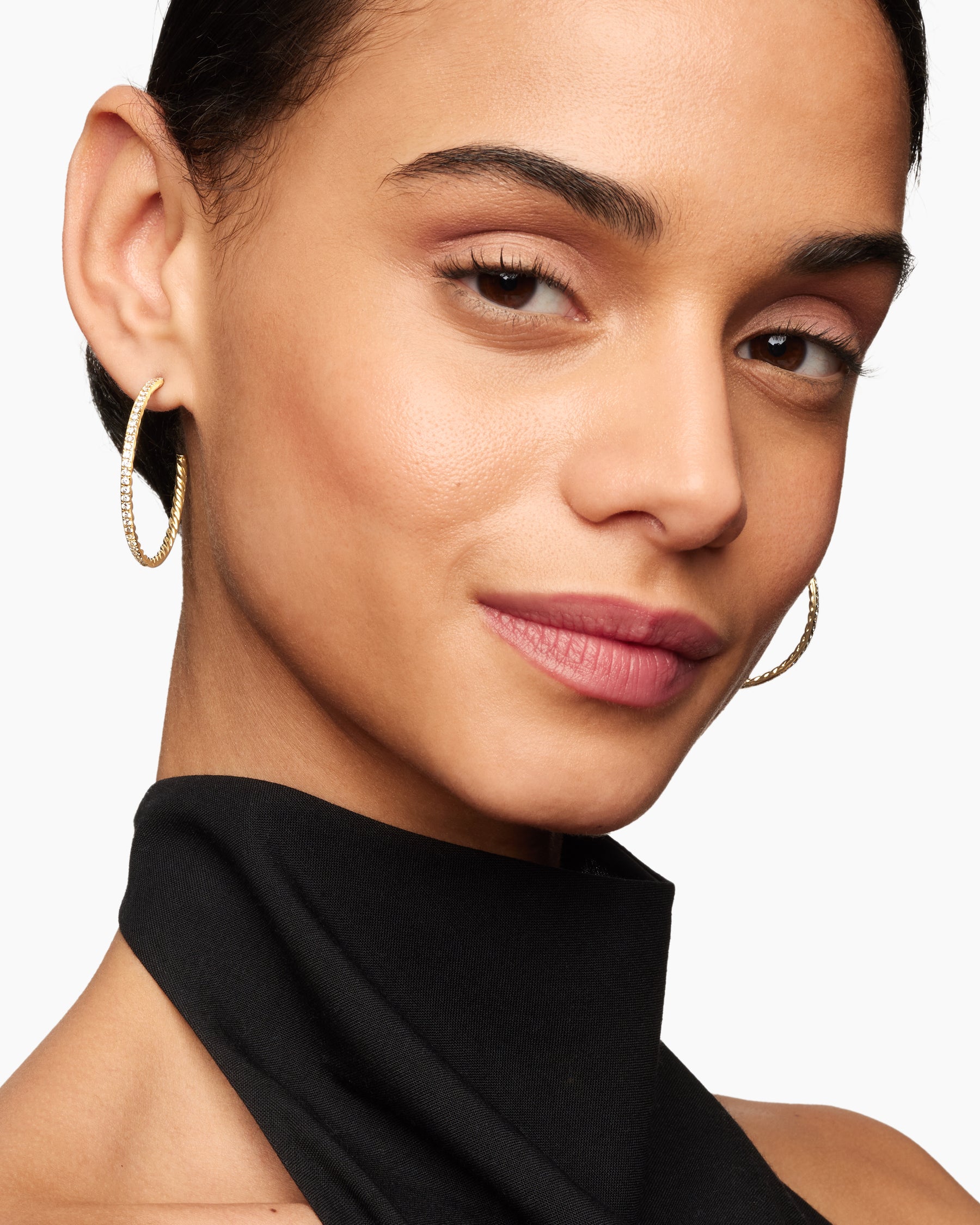 Alternative view of Pavé Hoop Earrings in 18K Yellow Gold with Diamonds, 38mm