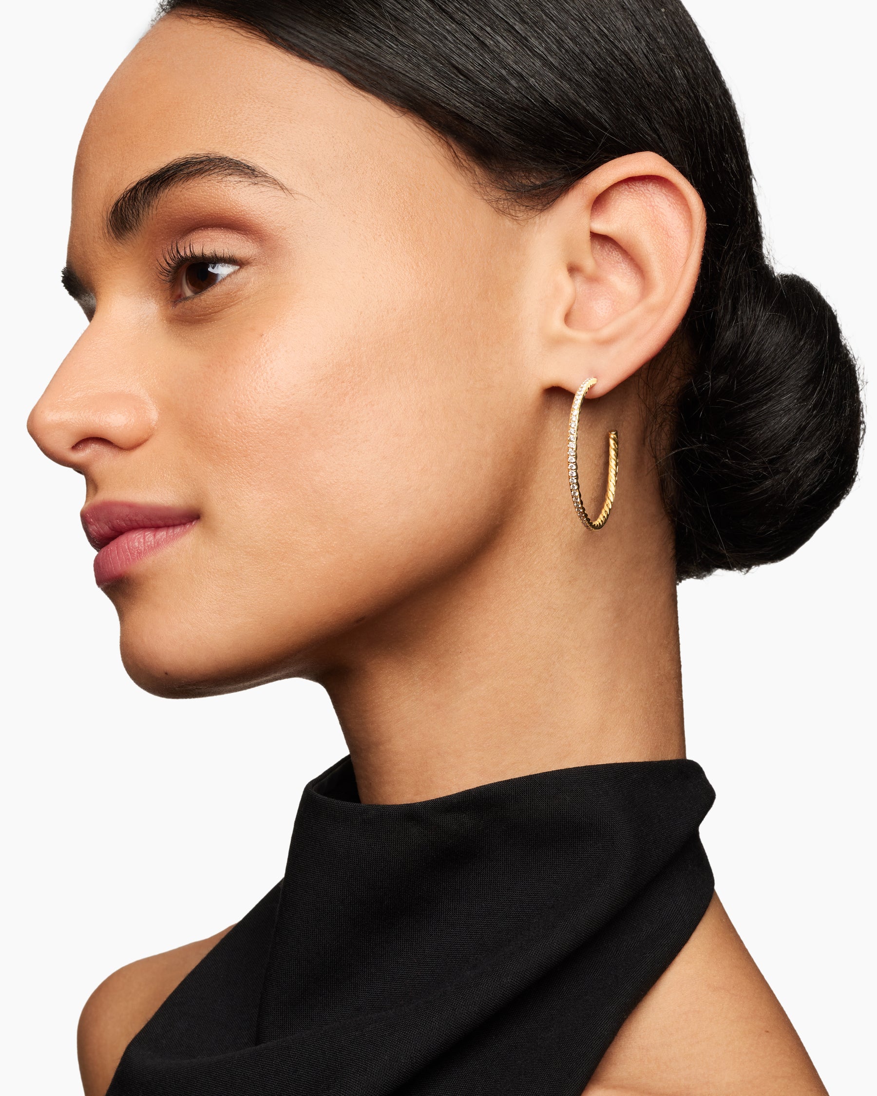 Pavé Hoop Earrings in 18K Yellow Gold with Diamonds, 38mm - Image 6