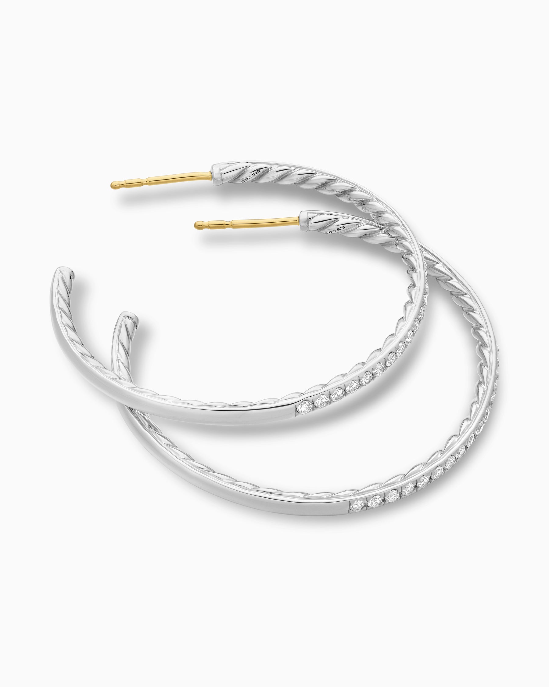 Pavé Hoop Earrings in Sterling Silver with Diamonds, 38mm - Image 4