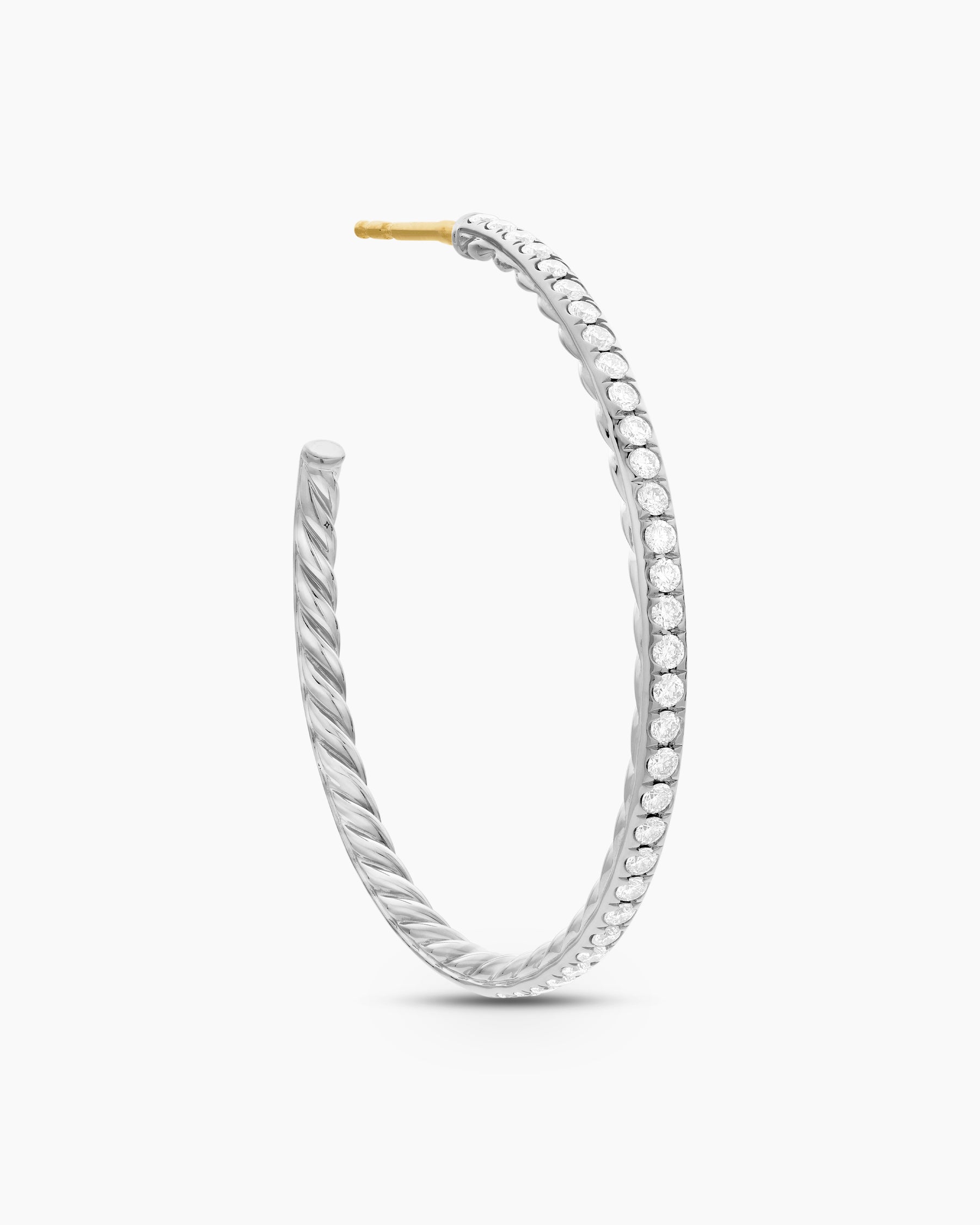 Pavé Hoop Earrings in Sterling Silver with Diamonds, 38mm - Image 5