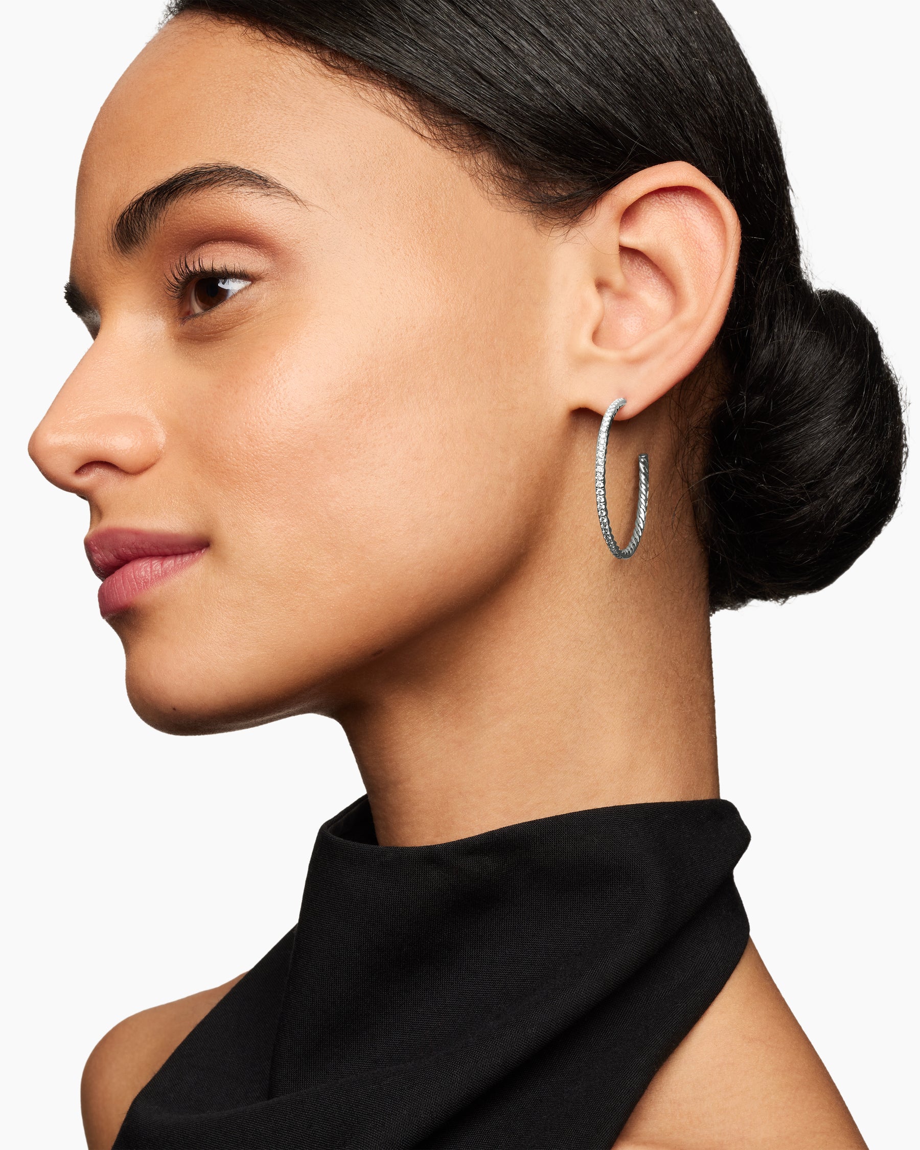 Pavé Hoop Earrings in Sterling Silver with Diamonds, 38mm - Image 6