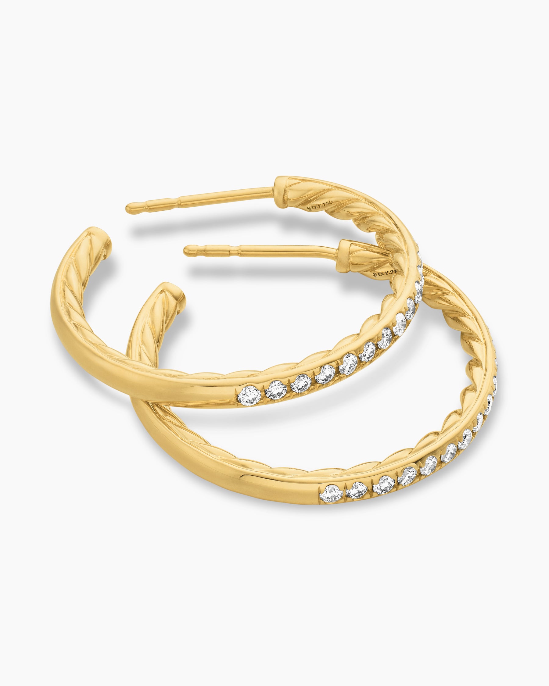 Pavé Hoop Earrings in 18K Yellow Gold with Diamonds, 25.4mm - Image 4