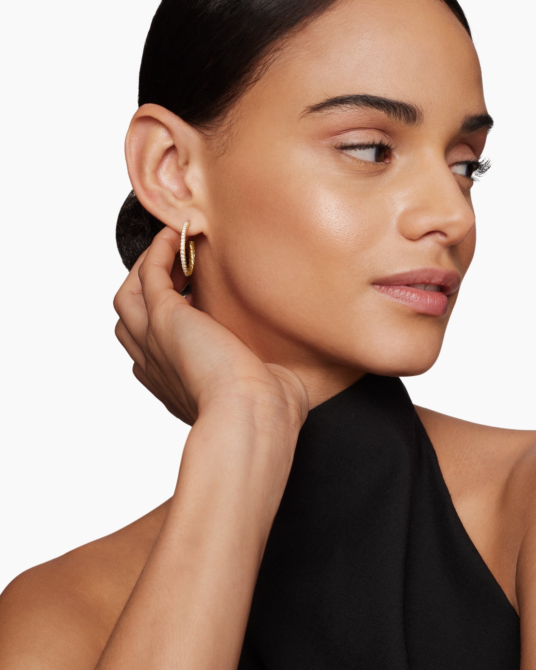 Alternative view of Pavé Hoop Earrings in 18K Yellow Gold with Diamonds, 25.4mm