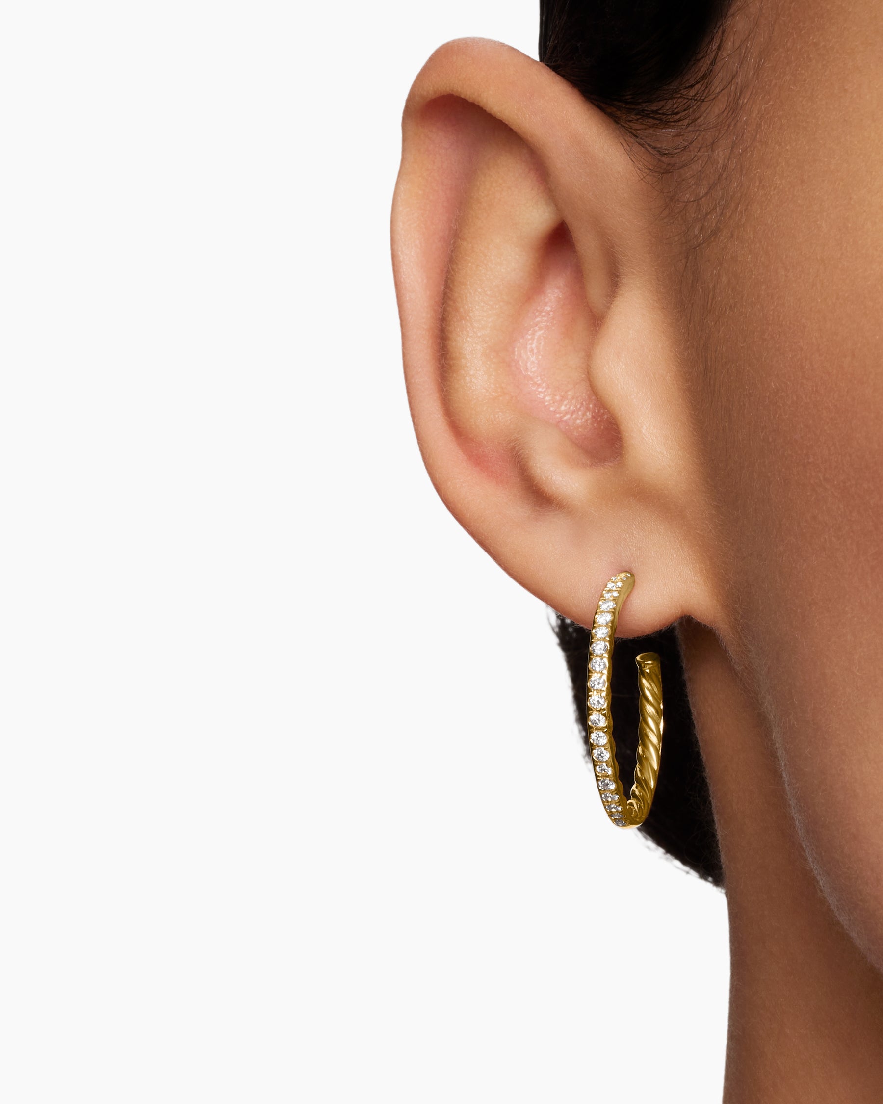 Pavé Hoop Earrings in 18K Yellow Gold with Diamonds, 25.4mm - Image 6