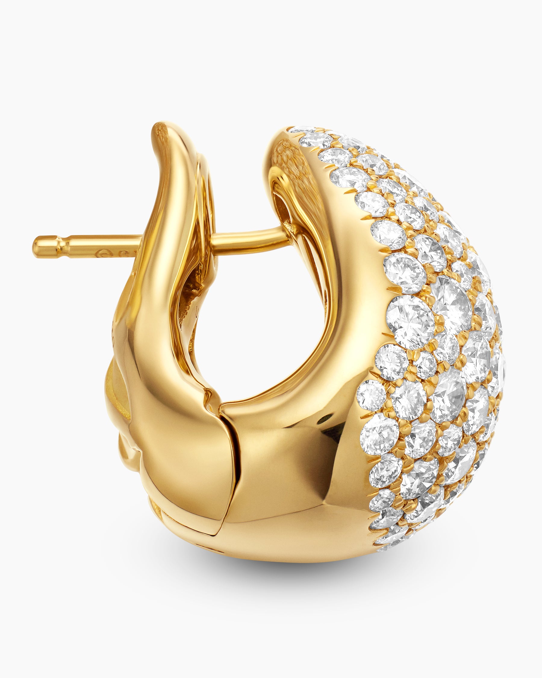 Pear Huggie Hoop Earrings in 18K Yellow Gold with Diamonds, 16mm - Image 3