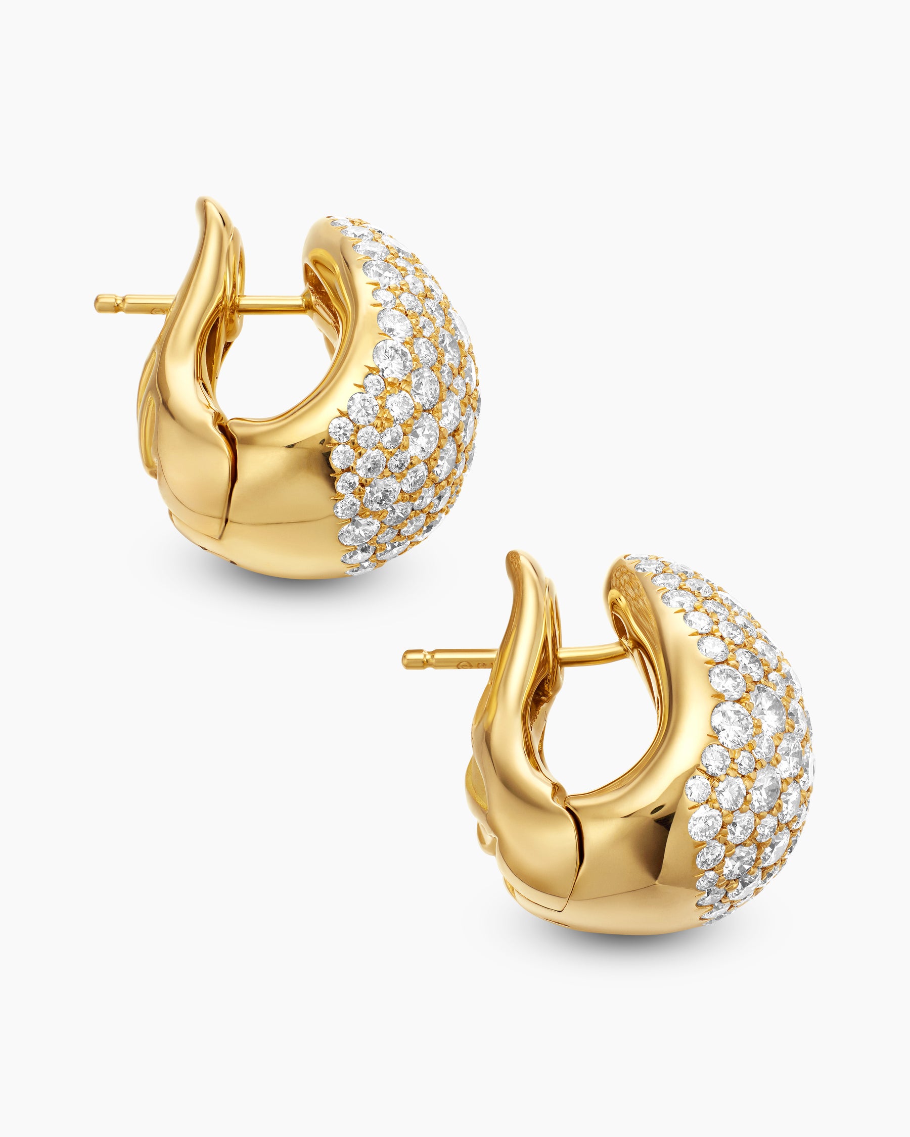 Pear Huggie Hoop Earrings in 18K Yellow Gold with Diamonds, 16mm - Image 4