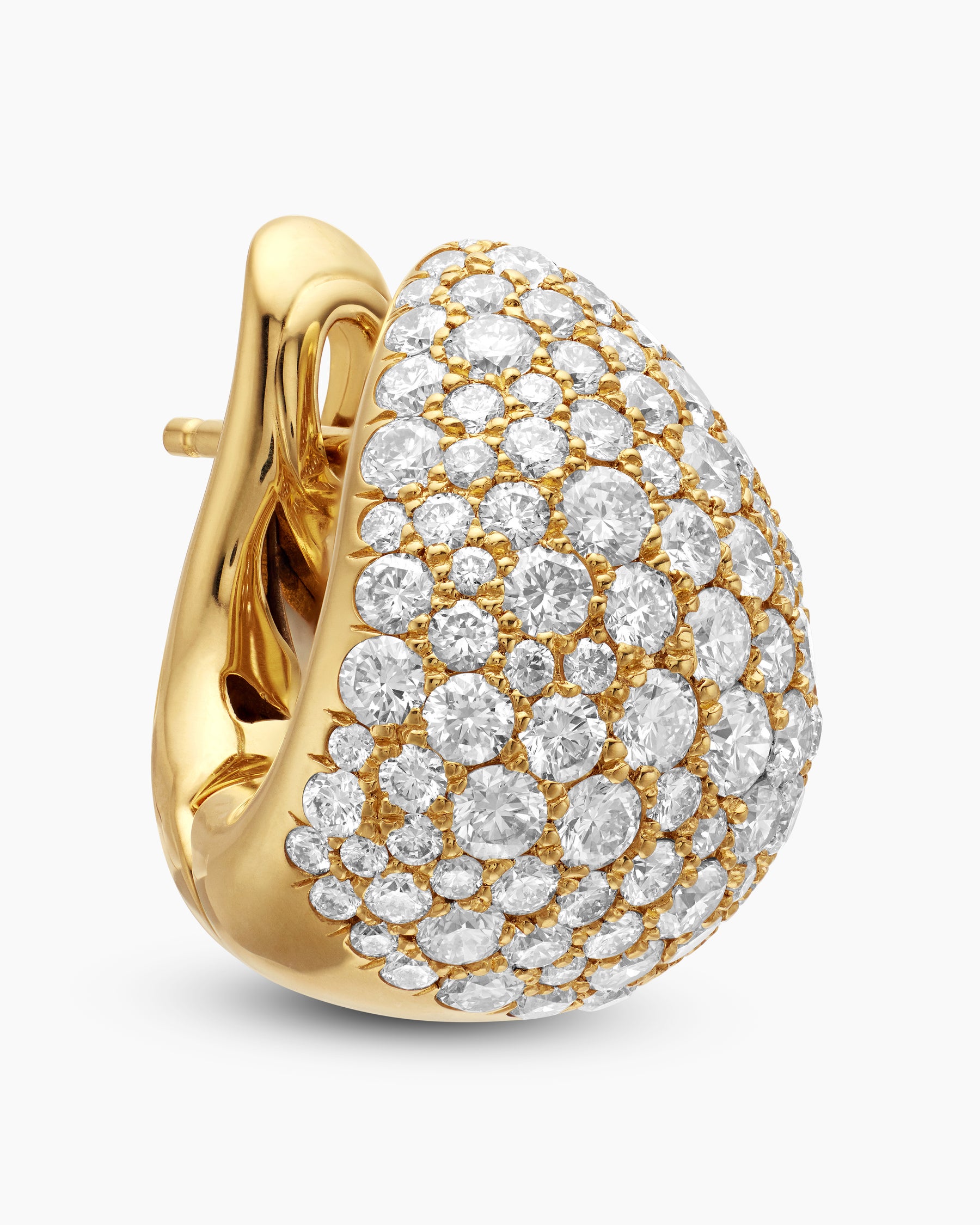 Pear Huggie Hoop Earrings in 18K Yellow Gold with Diamonds, 16mm - Image 5
