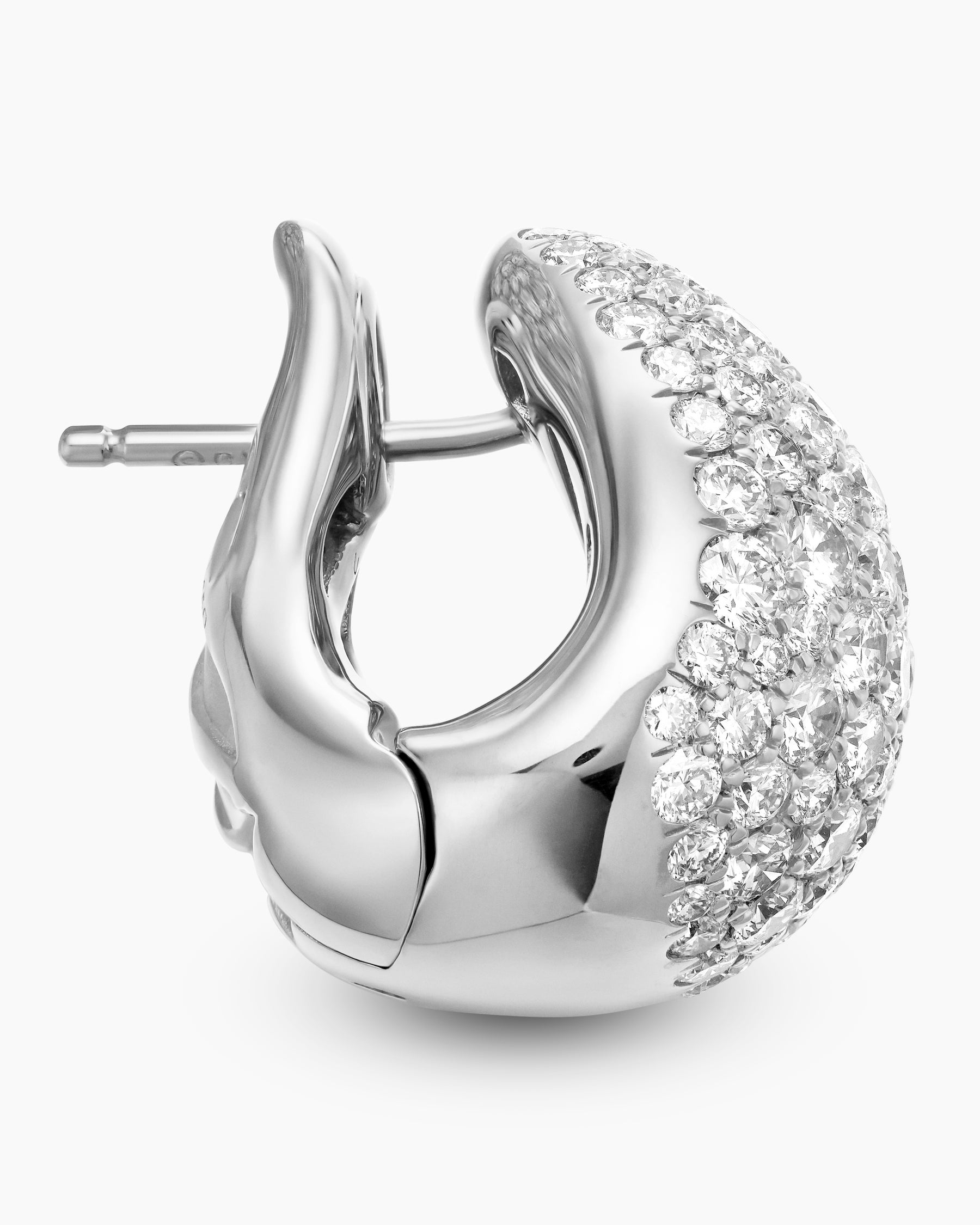 Pear Huggie Hoop Earrings in 18K White Gold with Diamonds, 16mm - Image 3