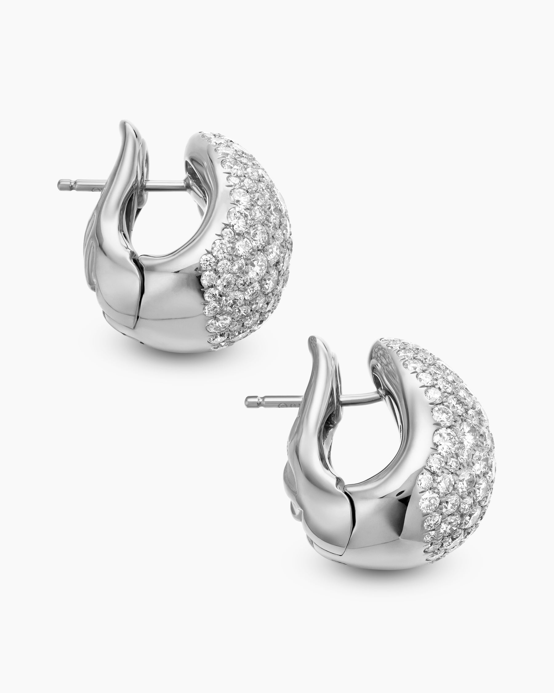 Pear Huggie Hoop Earrings in 18K White Gold with Diamonds, 16mm - Image 4