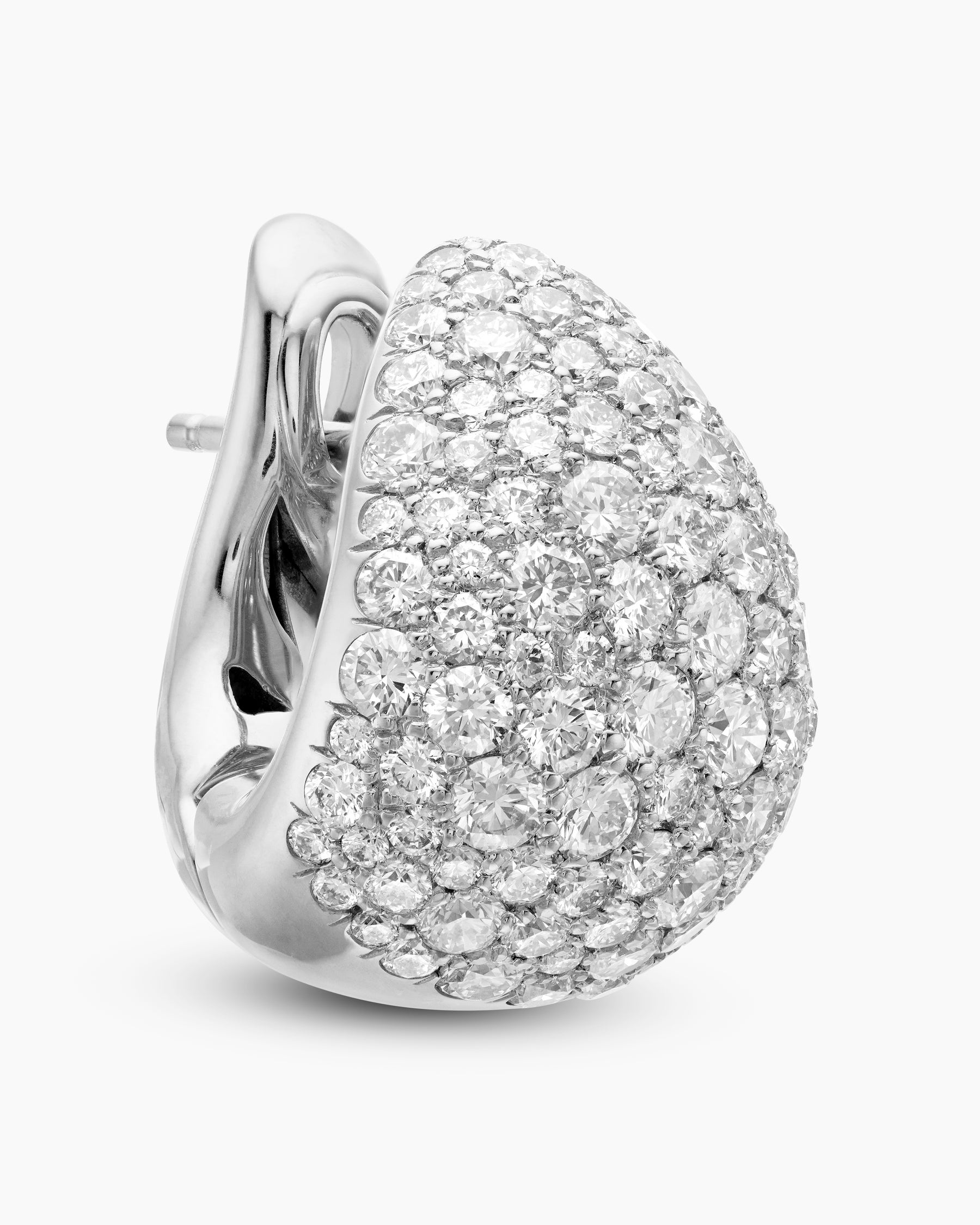 Pear Huggie Hoop Earrings in 18K White Gold with Diamonds, 16mm - Image 5