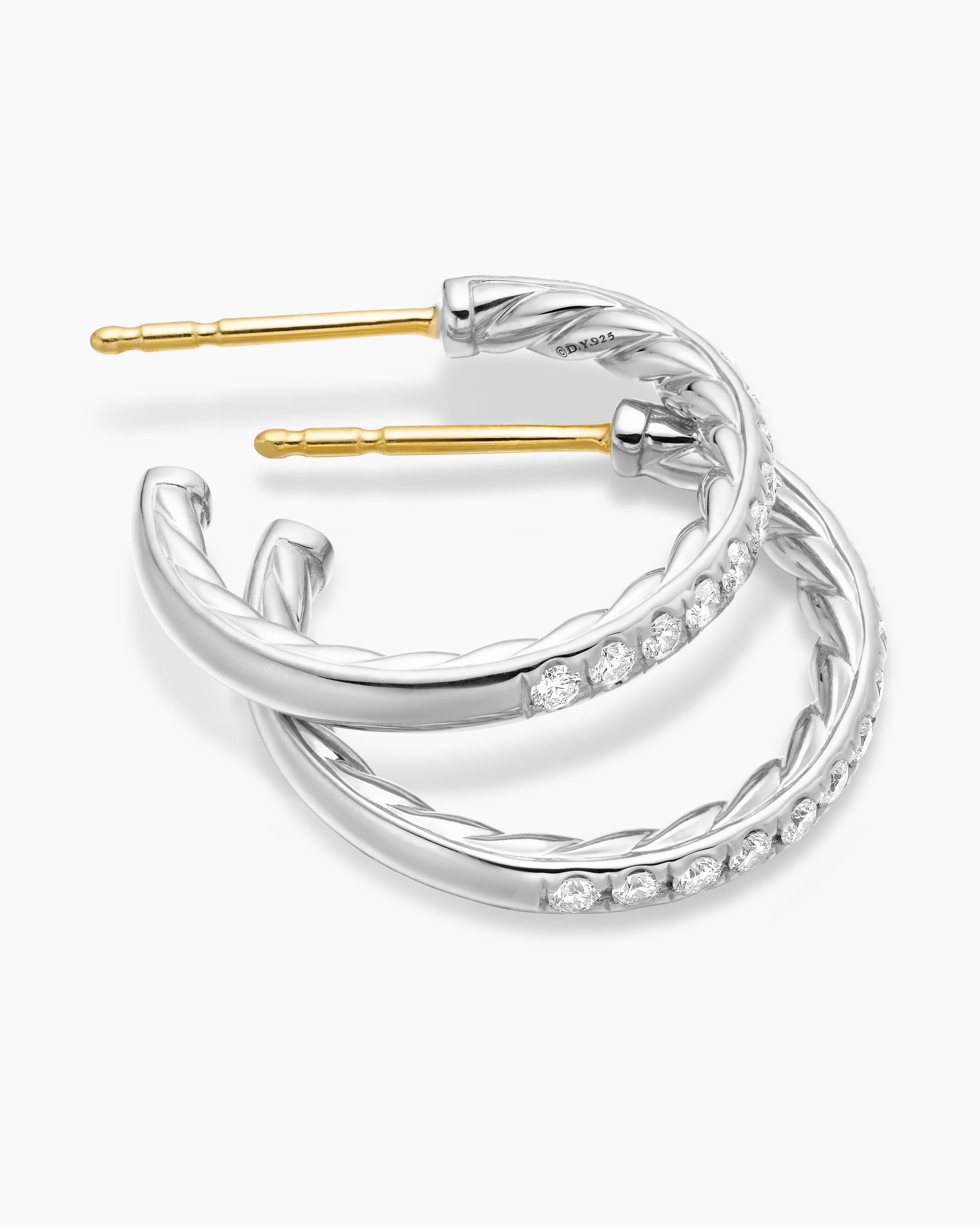 Pavé Hoop Earrings in Sterling Silver with Diamonds, 19mm - Image 4