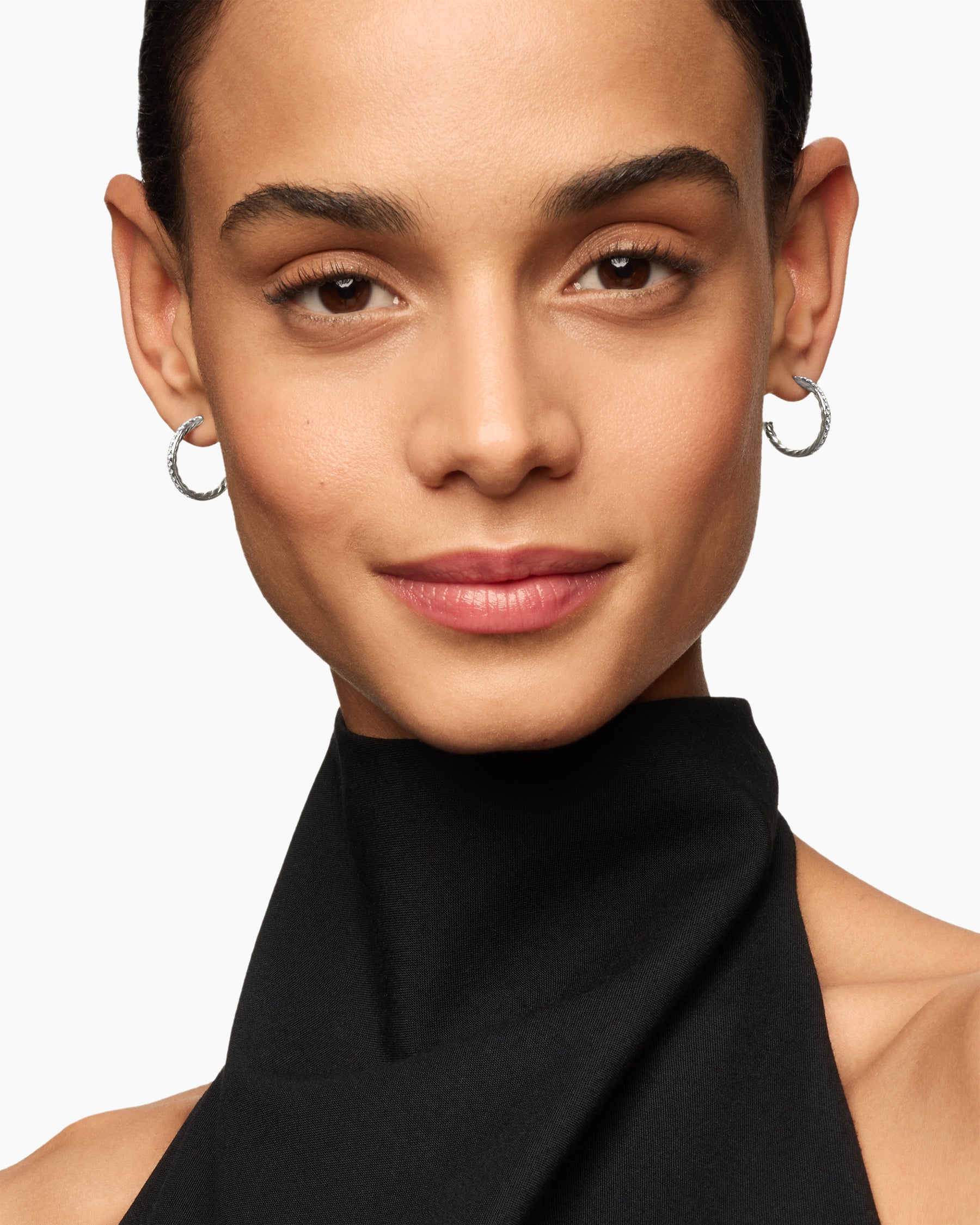 Alternative view of Pavé Hoop Earrings in Sterling Silver with Diamonds, 19mm