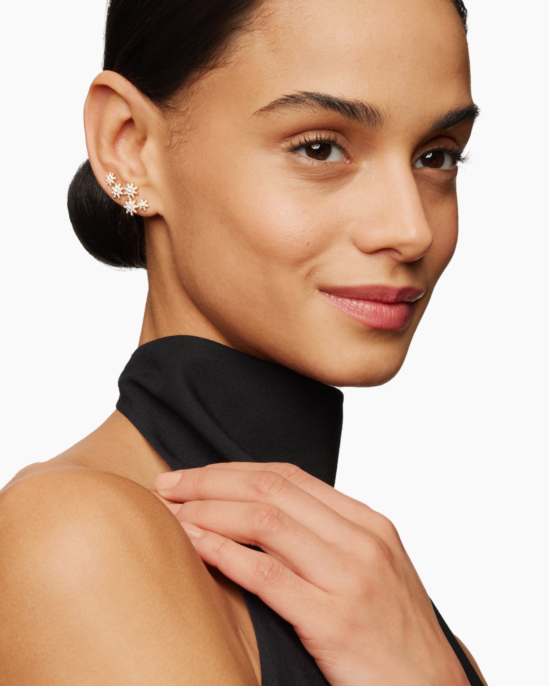 Alternative view of Starburst Climber Earrings in 18K Yellow Gold with Diamonds, 23mm