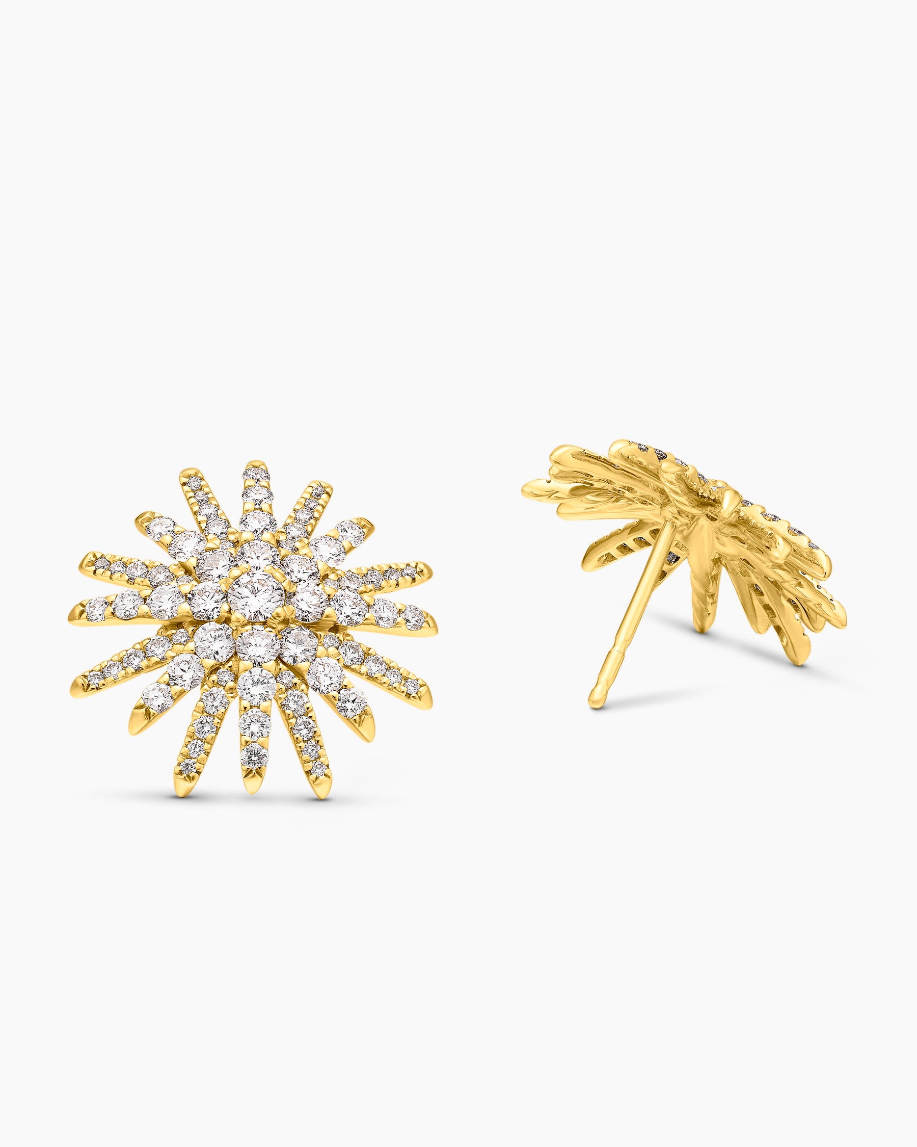 Starburst Stud Earrings in 18K Yellow Gold with Diamonds, 19mm - Image 3