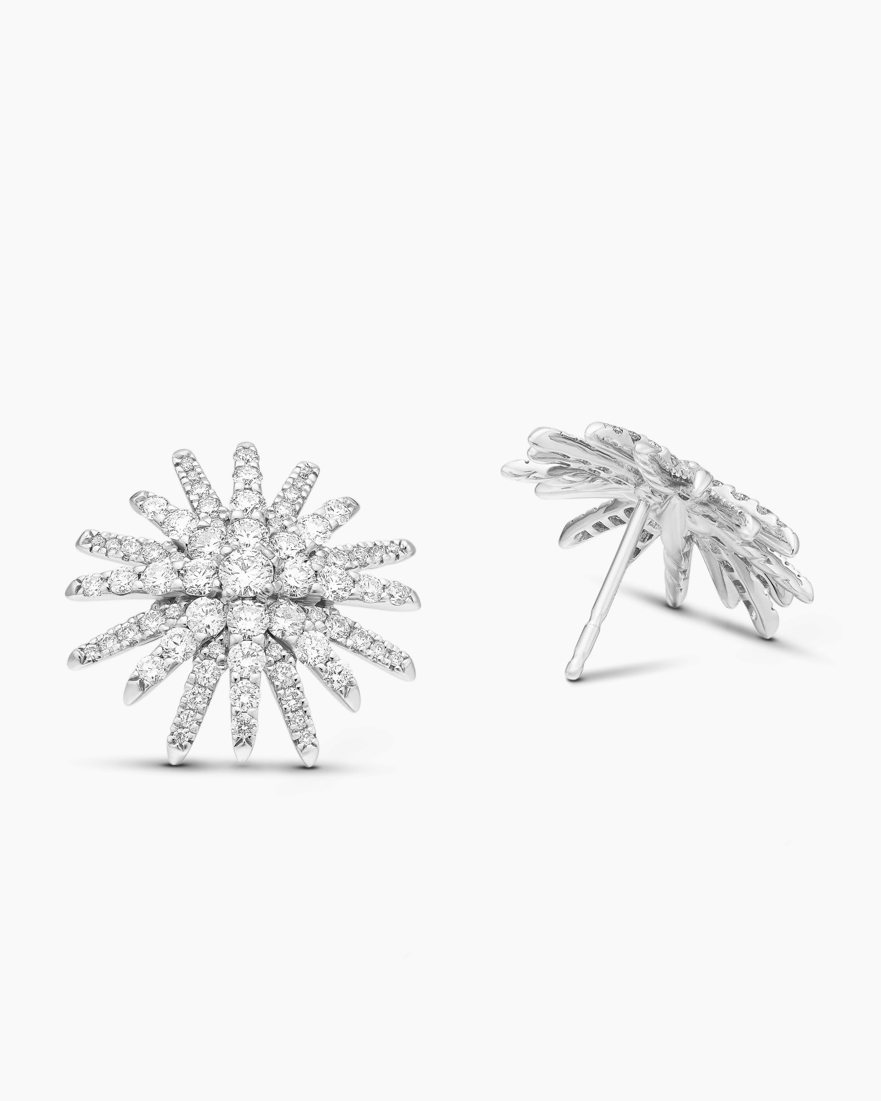 Starburst Stud Earrings in 18K White Gold with Diamonds, 19mm - Image 3