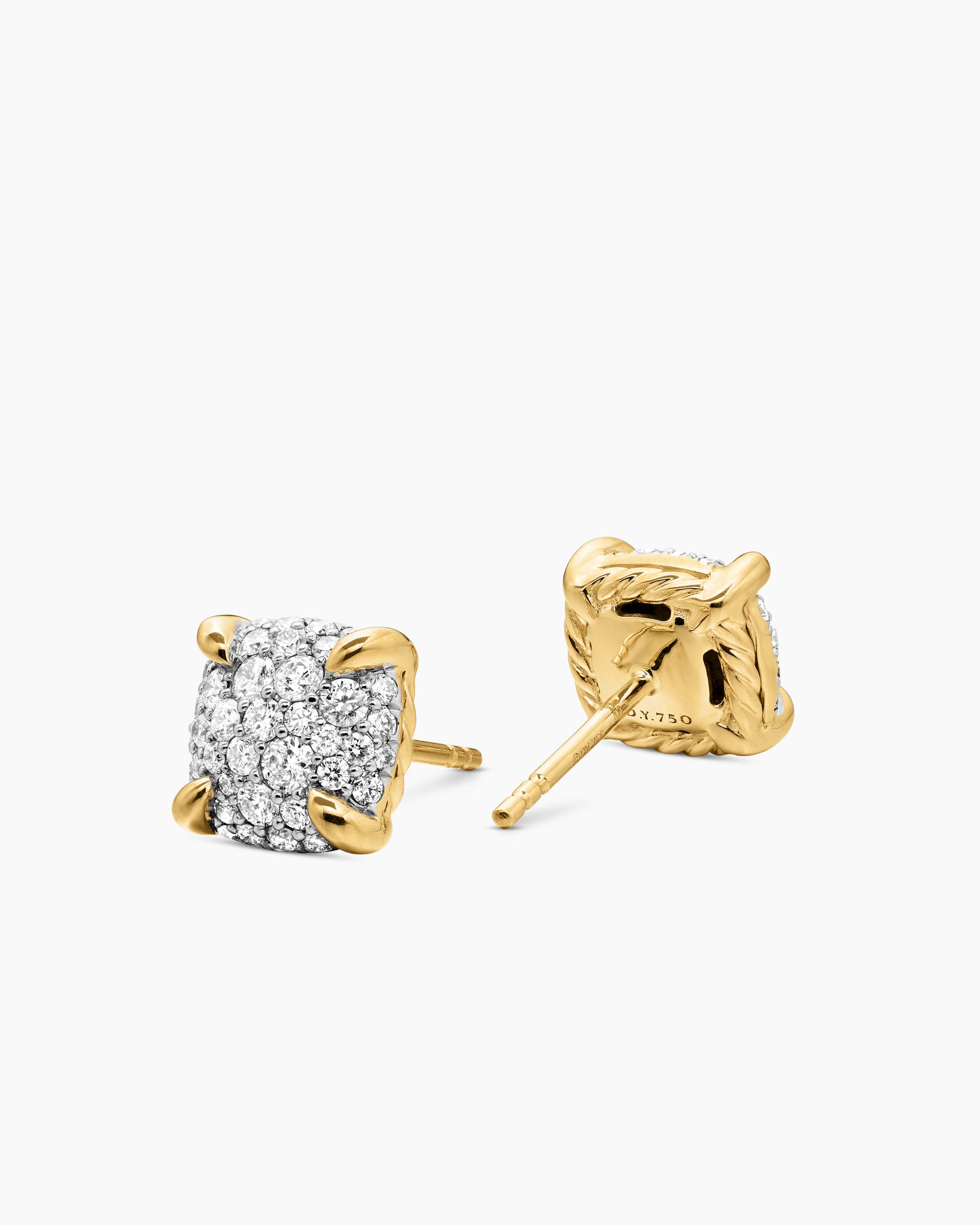 Chatelaine Stud Earrings in 18K Yellow Gold with Pavé Diamonds, 8mm - Image 3