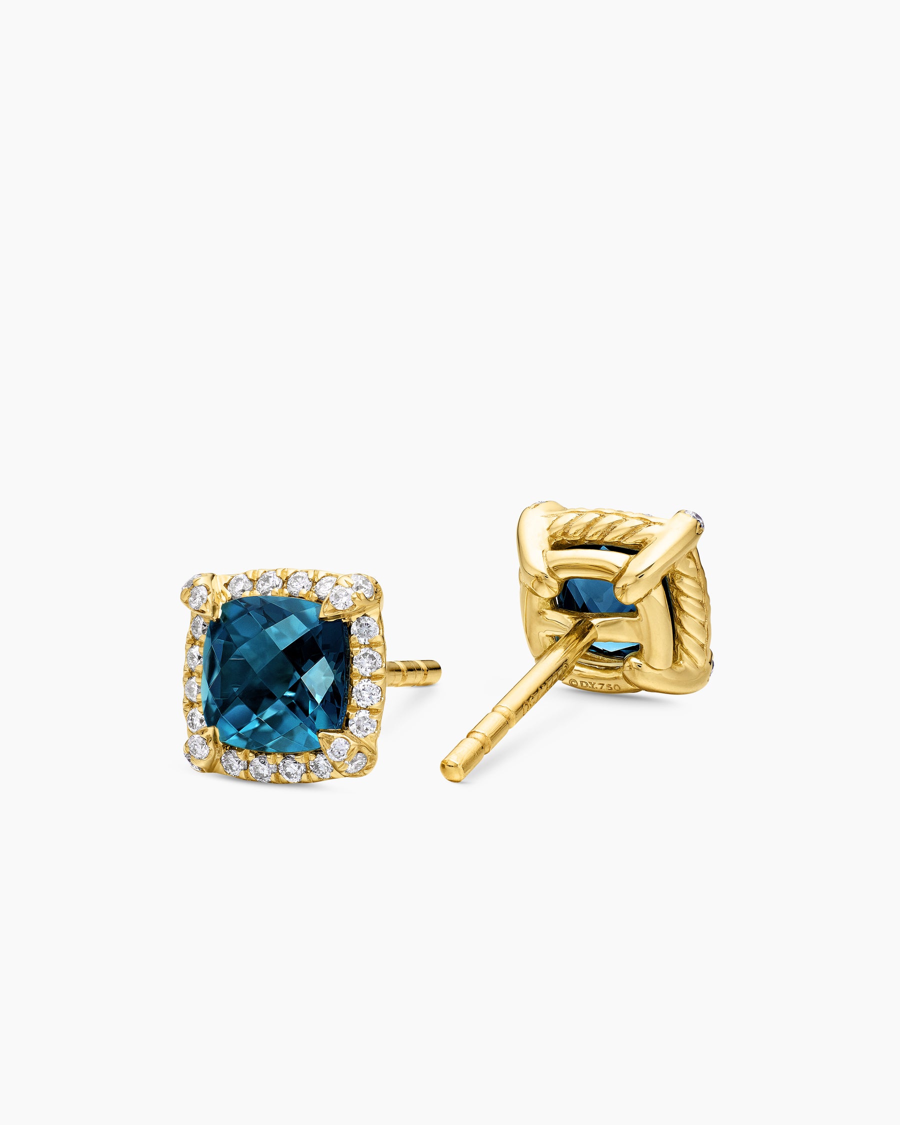 Petite Chatelaine Pavé Bezel Stud Earrings in 18K Yellow Gold with Hampton Blue Topaz and Diamonds, 5mm - Image 3