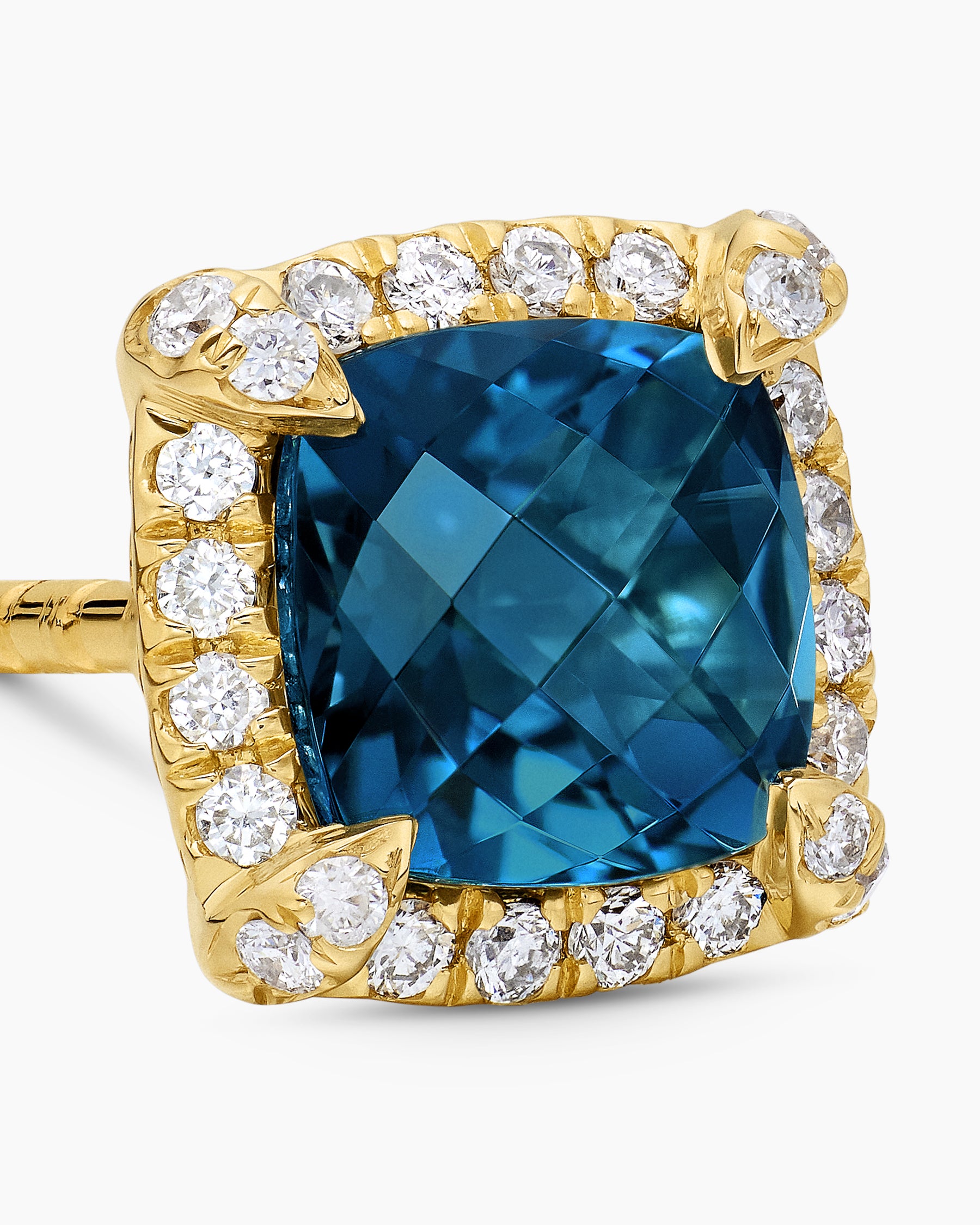 Petite Chatelaine Pavé Bezel Stud Earrings in 18K Yellow Gold with Hampton Blue Topaz and Diamonds, 5mm - Image 4