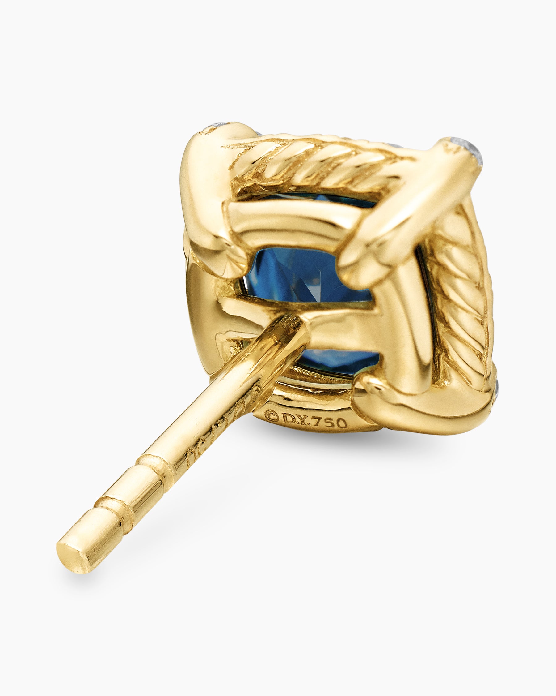 Petite Chatelaine Pavé Bezel Stud Earrings in 18K Yellow Gold with Hampton Blue Topaz and Diamonds, 5mm - Image 5