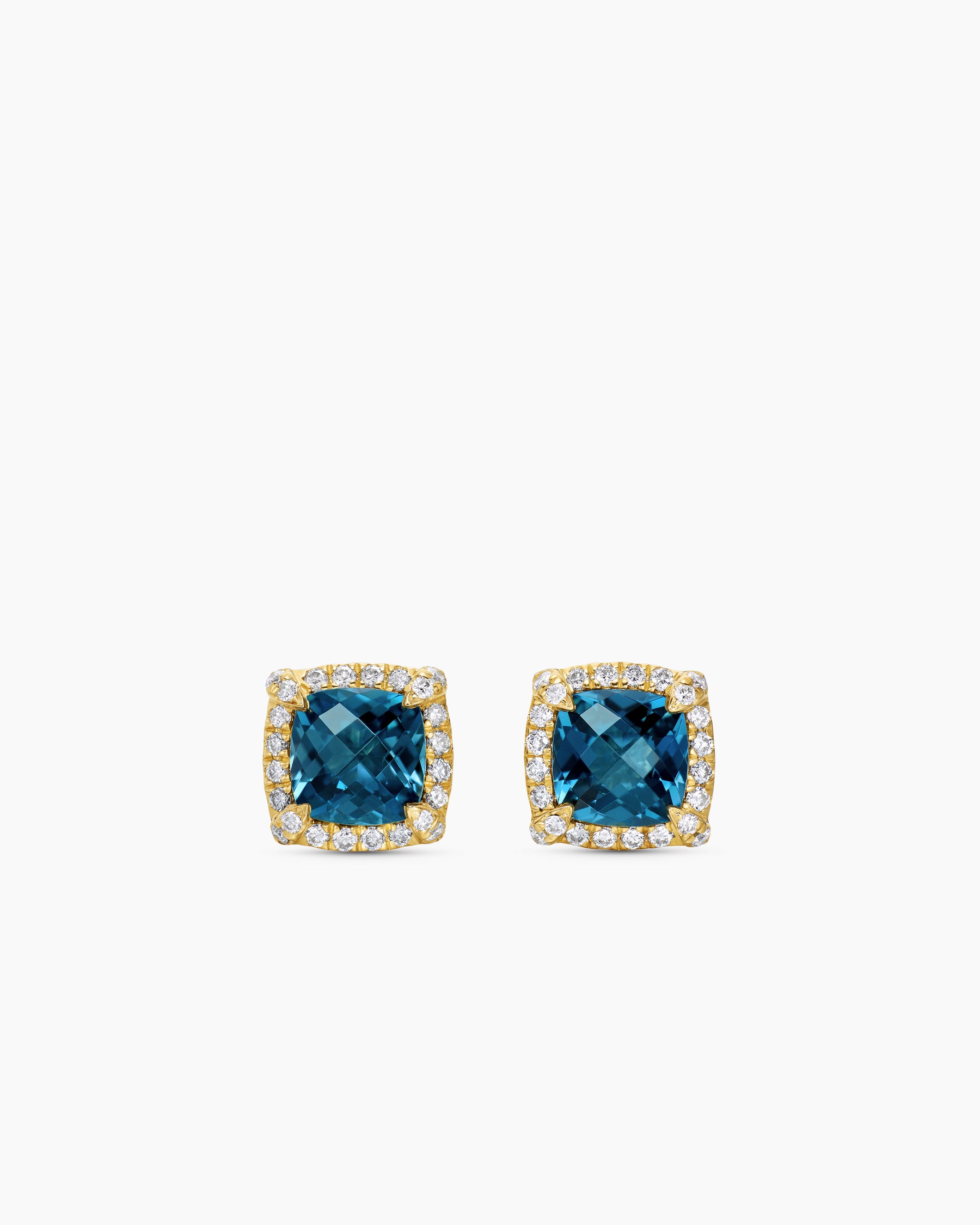 Petite Chatelaine Pavé Bezel Stud Earrings in 18K Yellow Gold with Hampton Blue Topaz and Diamonds, 5mm
